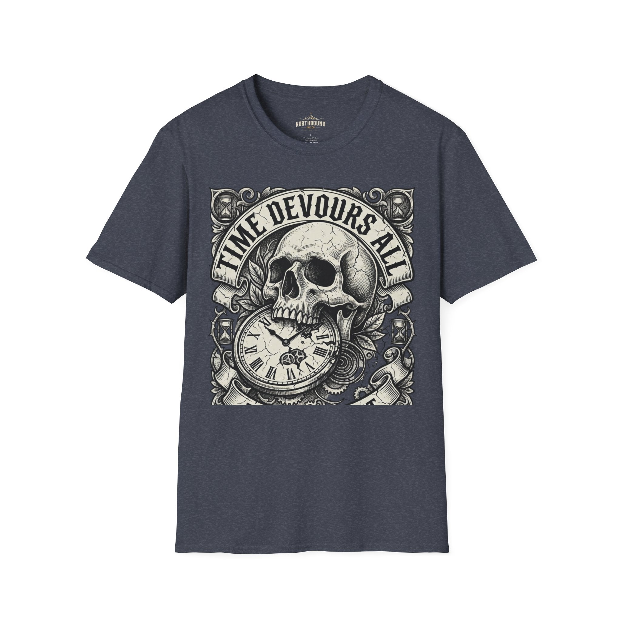 Time Devours All Skull T-Shirt – Vintage Gothic Skull & Pocket Watch Tee