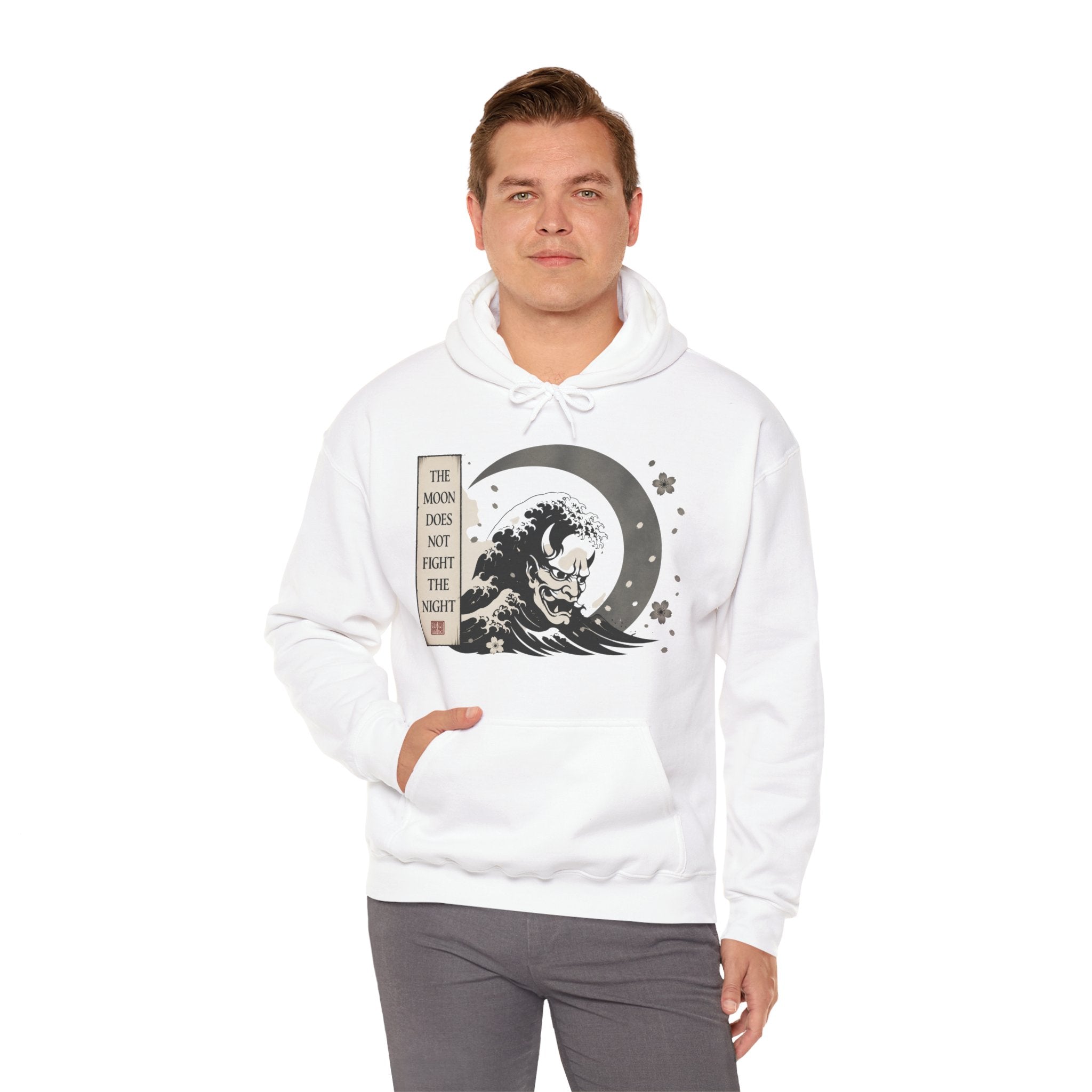Moon Tide Wave Hoodie — "The Moon Does Not Fright the Night" Japanese Wave Graphic