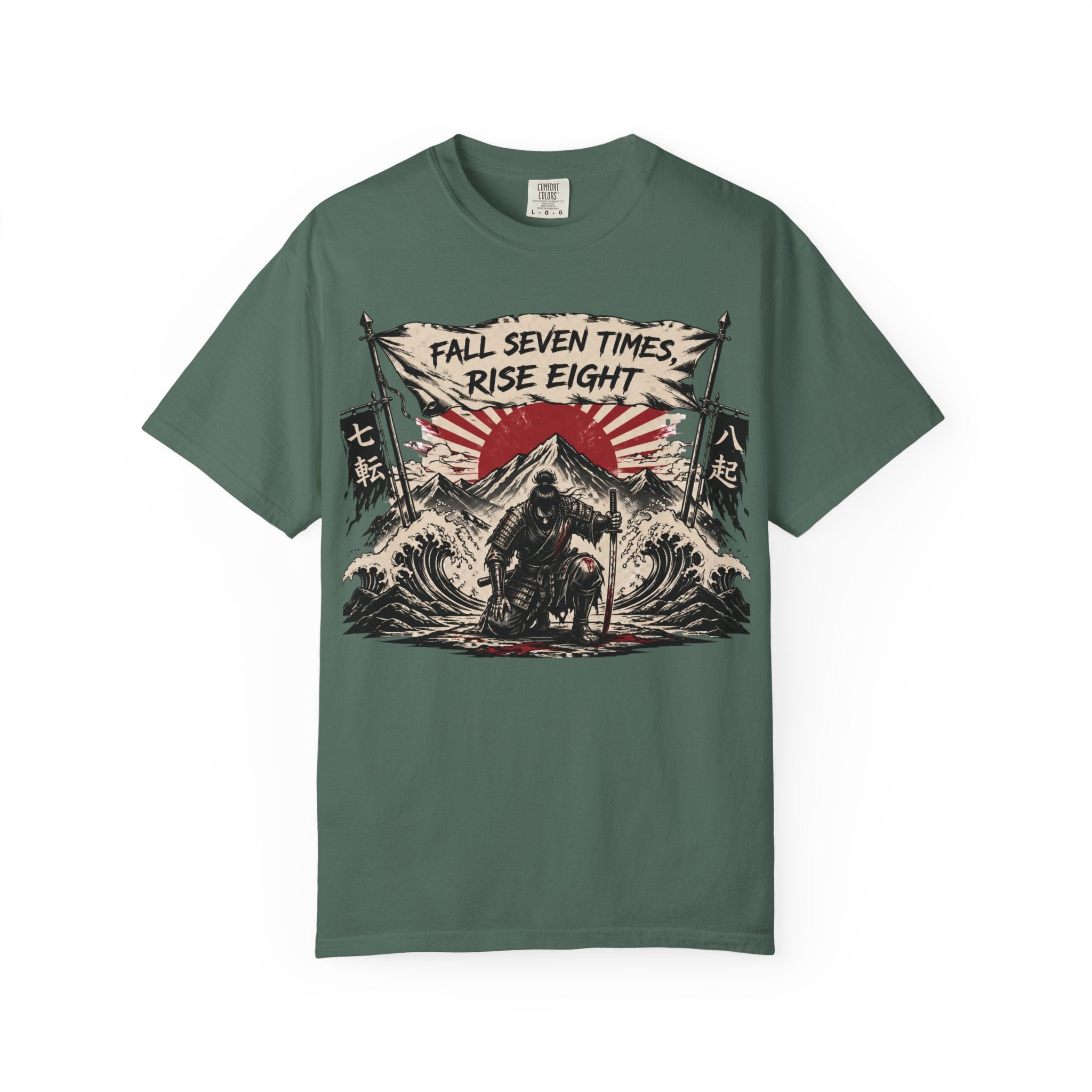 T-Shirt — "Fall Seven Times, Rise Eight" Samurai Graphic Tee