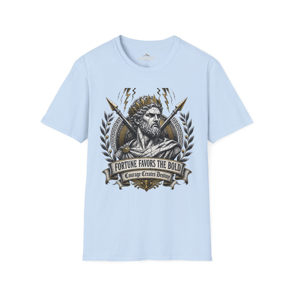 Zeus Lightning T-Shirt — 'Fortune Favors the Bold' Greek God Graphic Tee