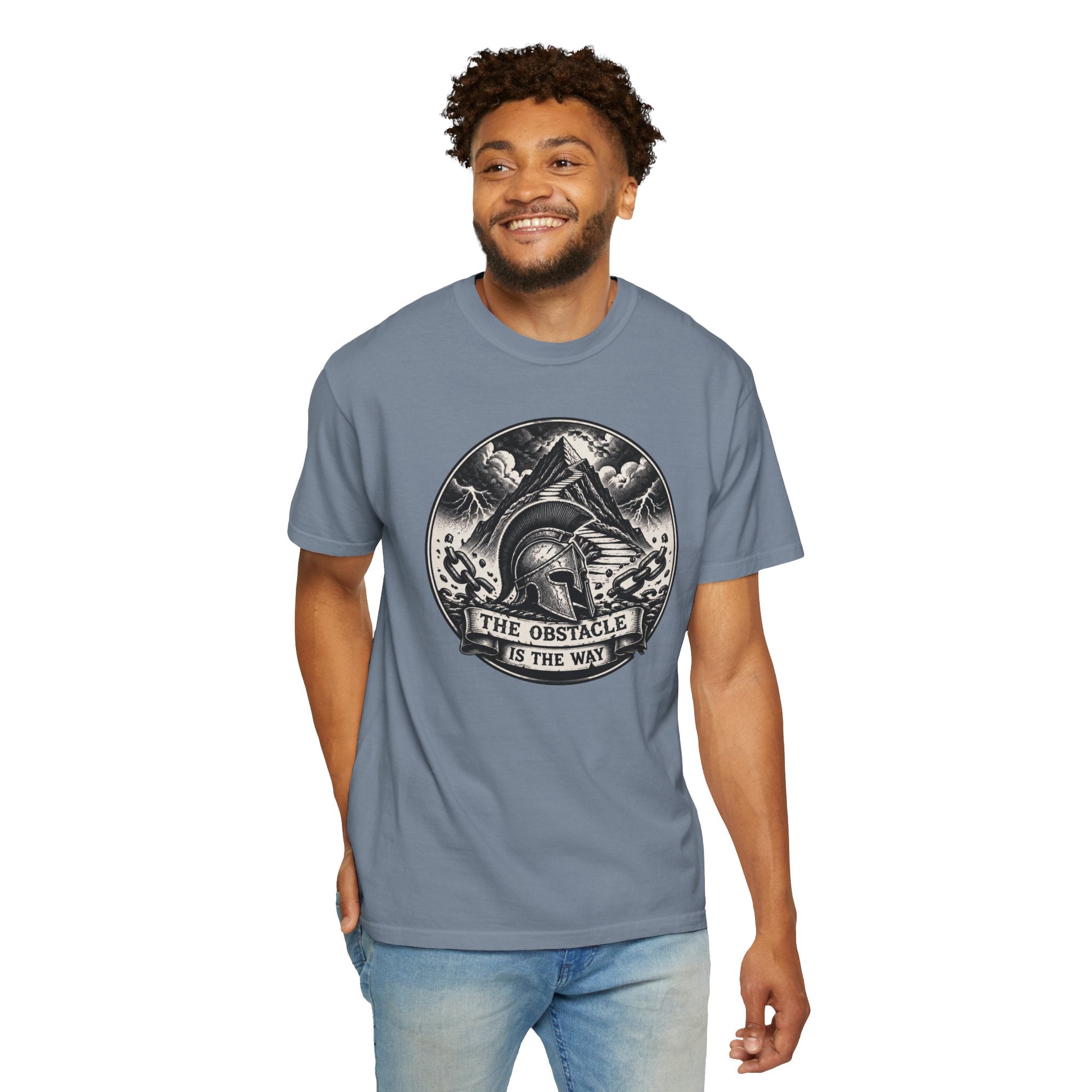 Spartan Helmet T‑Shirt — "The Obstacle Is The Way" Motivational Tee