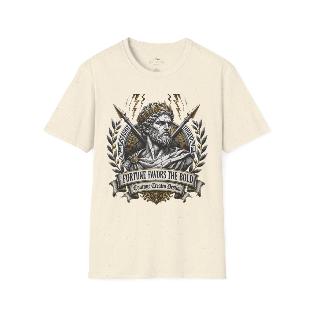 Zeus Lightning T-Shirt — 'Fortune Favors the Bold' Greek God Graphic Tee