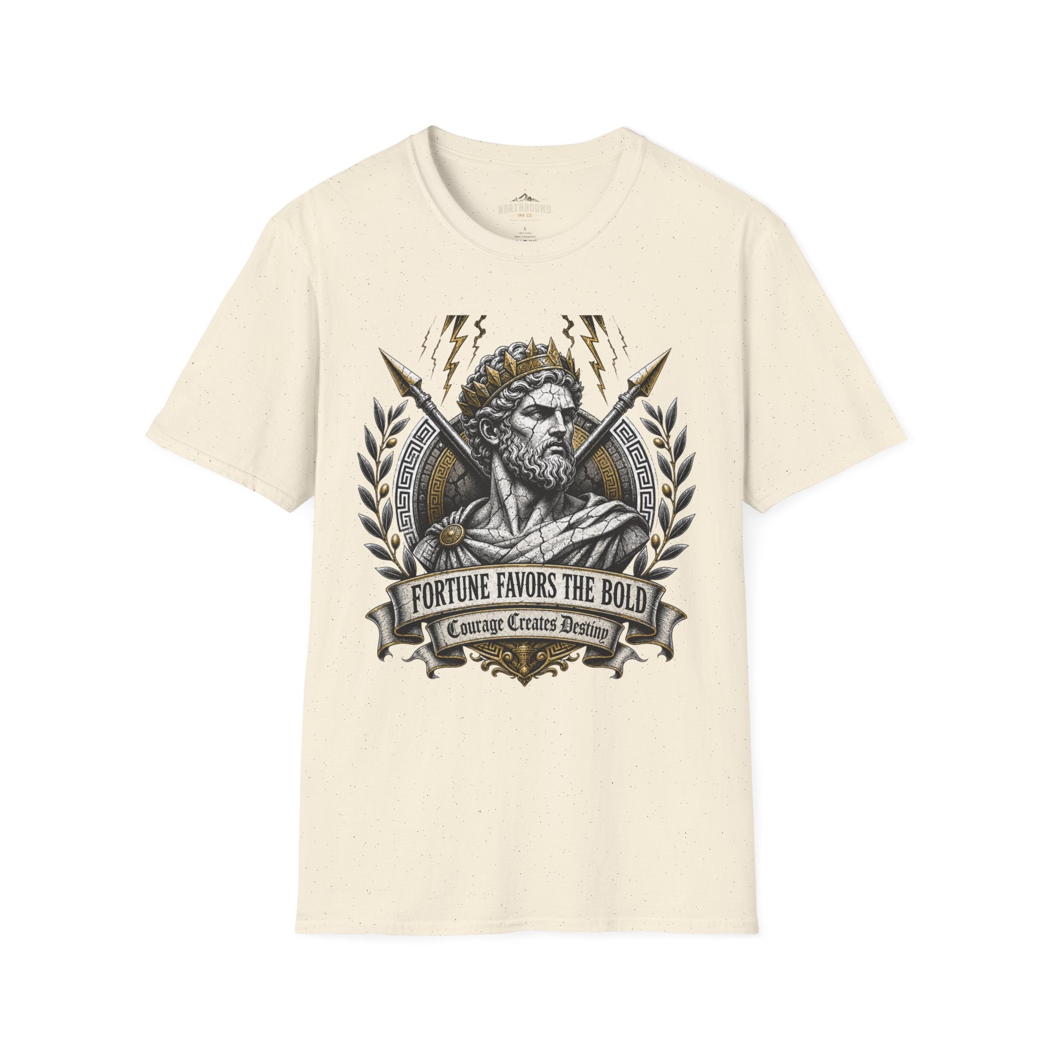 Zeus Lightning T-Shirt — 'Fortune Favors the Bold' Greek God Graphic Tee
