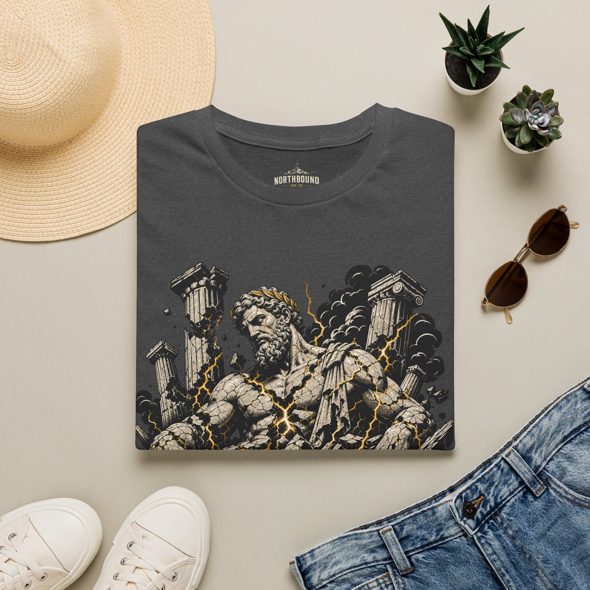 Graphic Tee — "Even Gods Fall" Statue Collapse T-Shirt