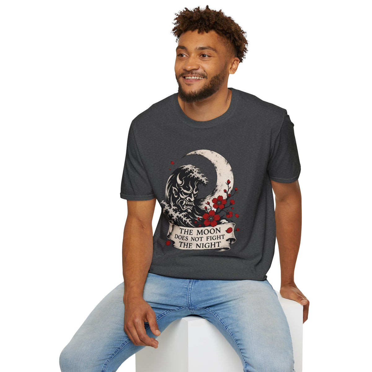 Moon & Wave Graphic T-Shirt — "The Moon Does Not Fight The Night"