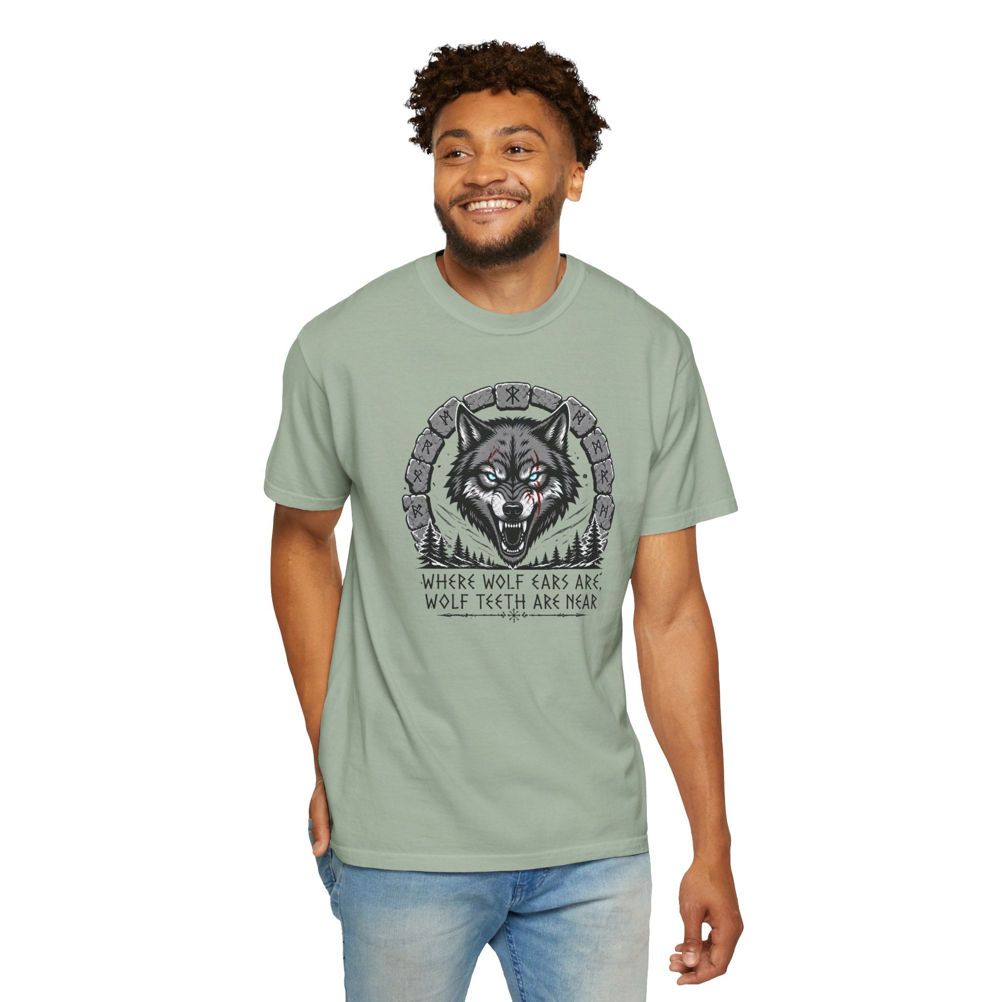 Wolf Head T-Shirt — "Where Wolf Ears Are, Wolf Teeth Are Near" Graphic Tee