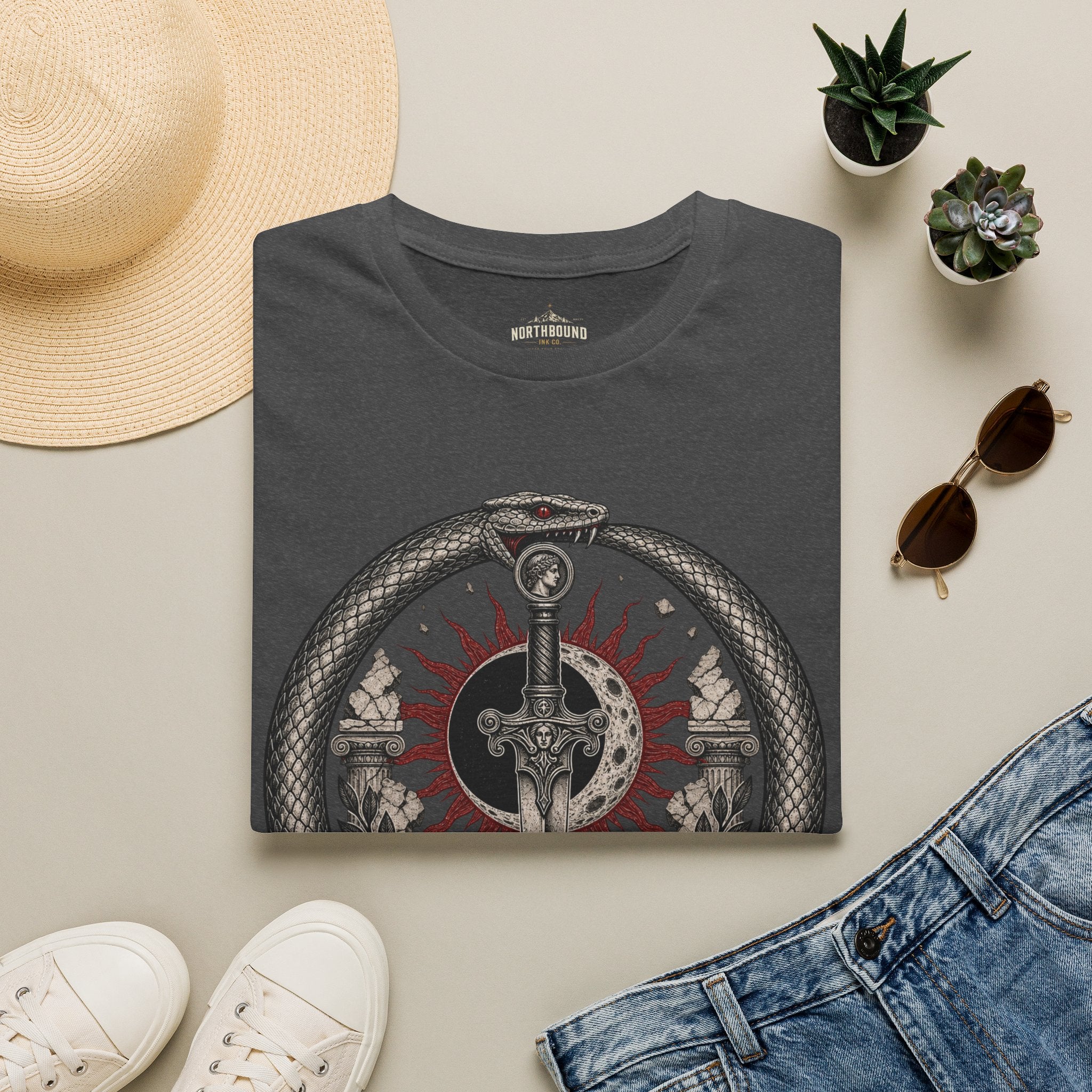 Amor Fati Sword T-Shirt — Sun & Ouroboros Graphic Tee