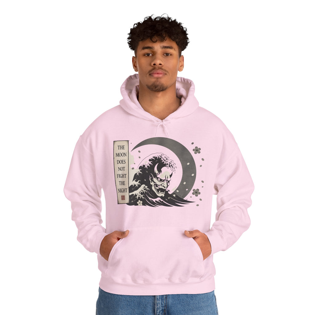 Moon Tide Wave Hoodie — "The Moon Does Not Fright the Night" Japanese Wave Graphic