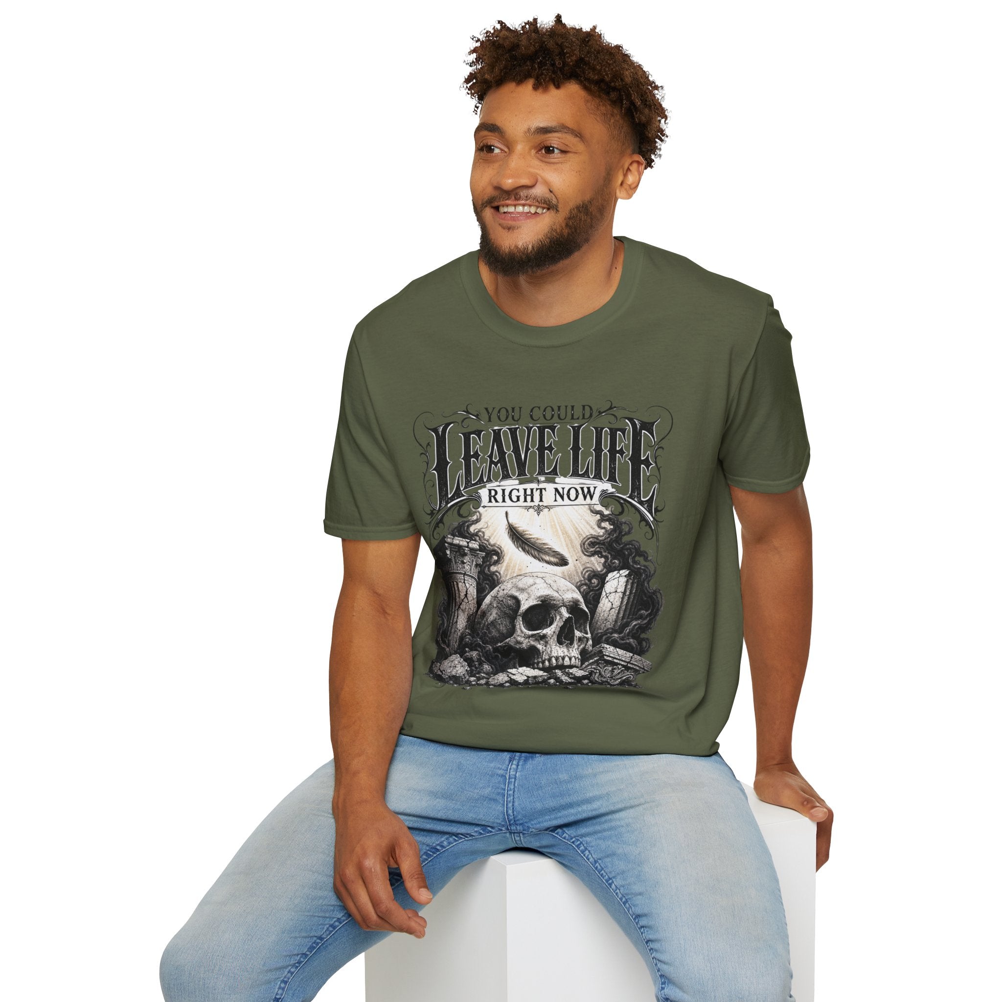 T-Shirt — "You Could Leave Life Right Now" Gothic Skull Graphic