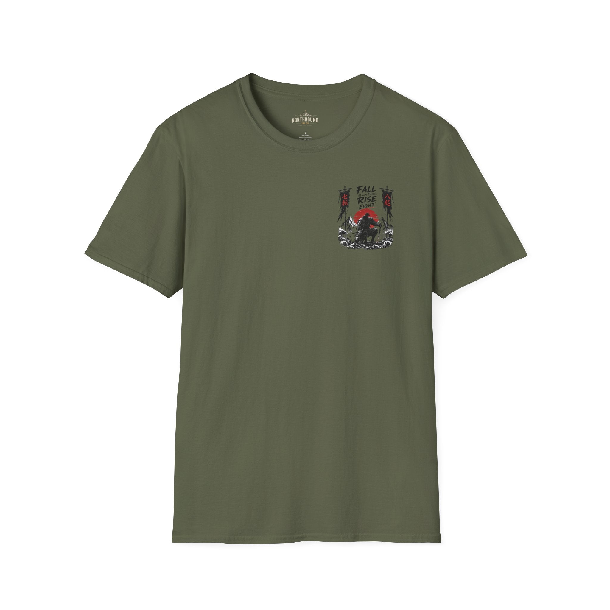 T-Shirt — 'Fall, Rise, Repeat' Samurai Chest Print