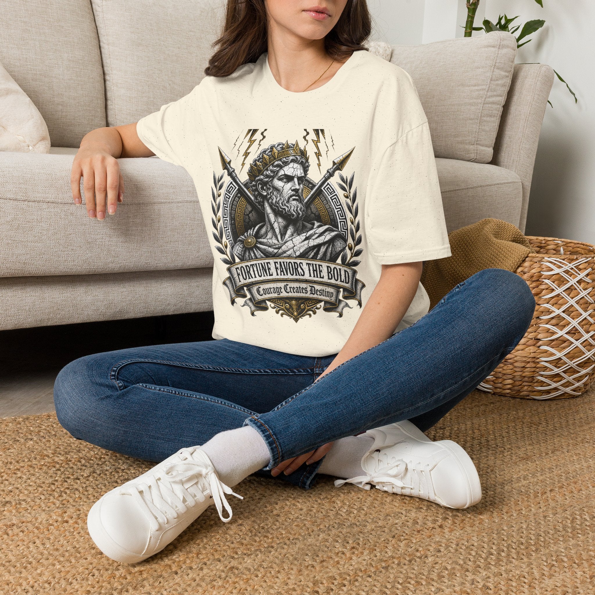 Zeus Lightning T-Shirt — 'Fortune Favors the Bold' Greek God Graphic Tee