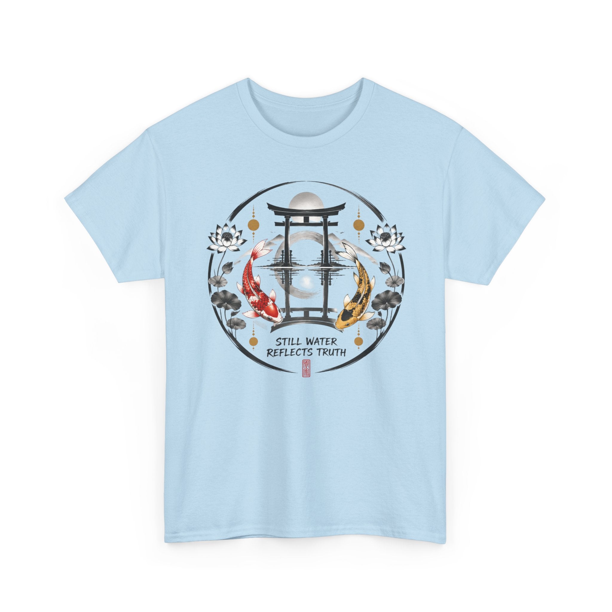 Koi Pond Tee — 'Still Water Reflects Truth' Japanese Torii Graphic T-Shirt