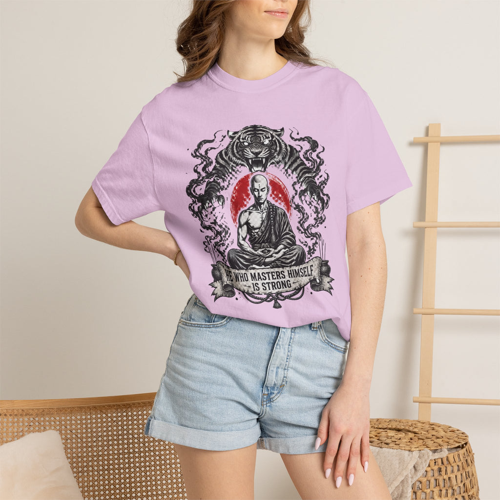 Meditation Tiger T-Shirt — "He Who Masters Himself is Strong" Zen Graphic Tee