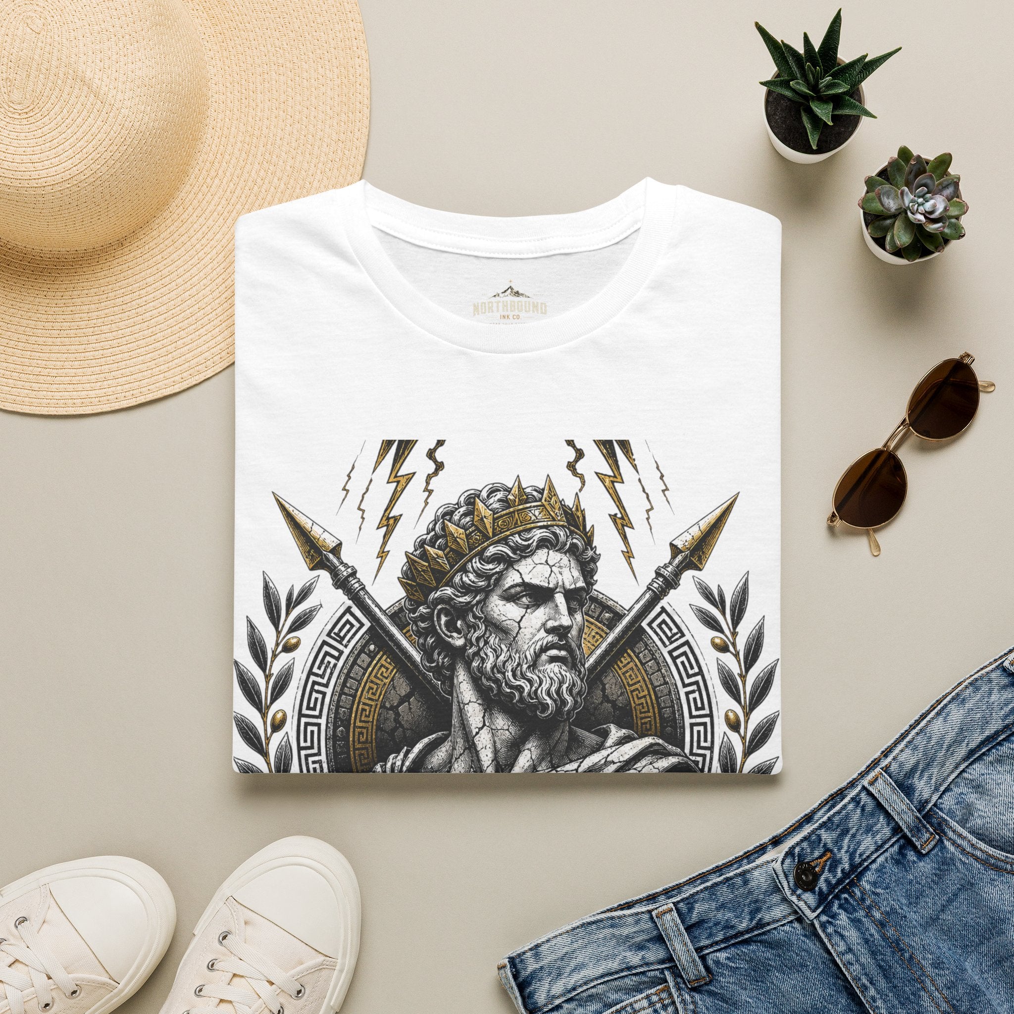 Zeus Lightning T-Shirt — 'Fortune Favors the Bold' Greek God Graphic Tee