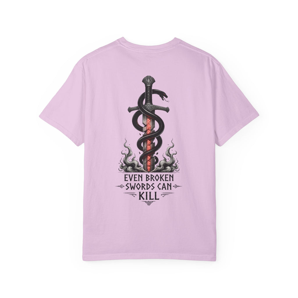 Graphic T-Shirt — 'Even Broken Swords Can Kill' Snake & Sword Back Print
