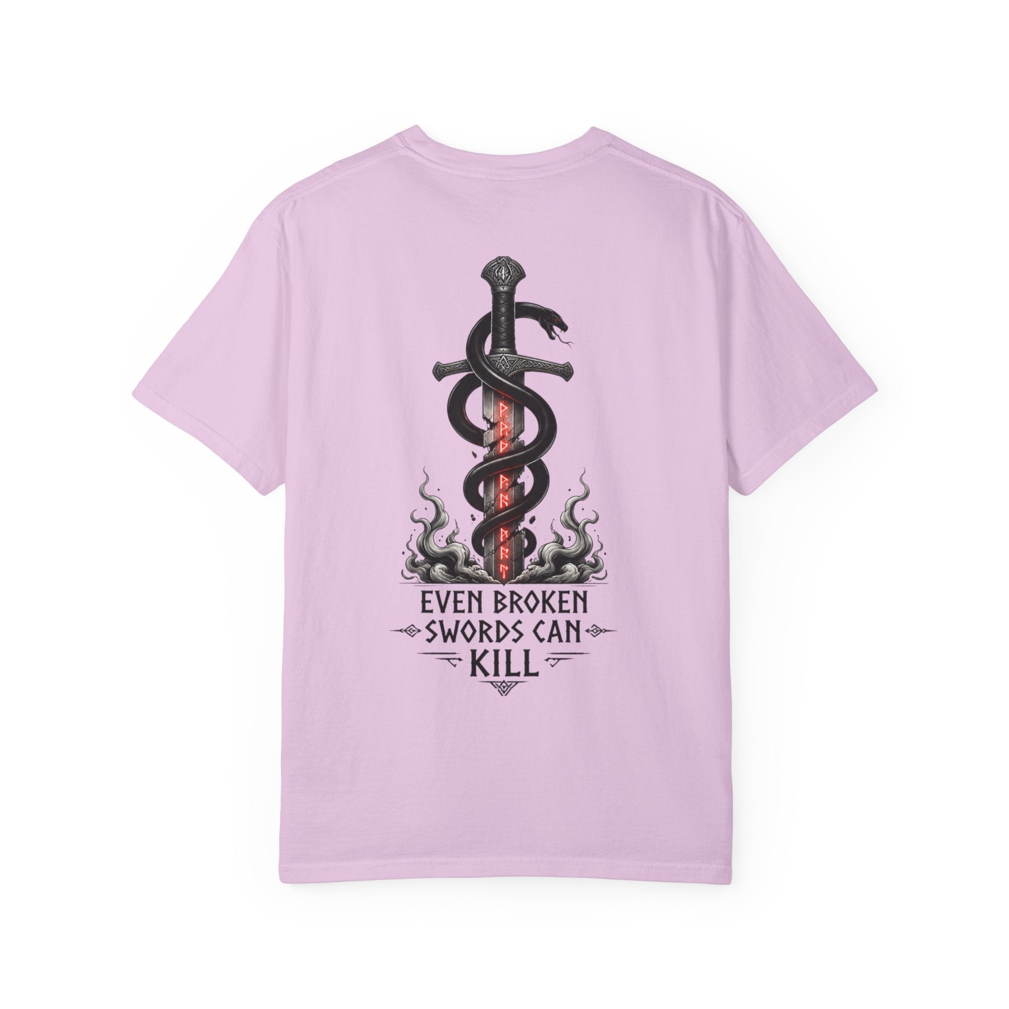 Graphic T-Shirt — 'Even Broken Swords Can Kill' Snake & Sword Back Print