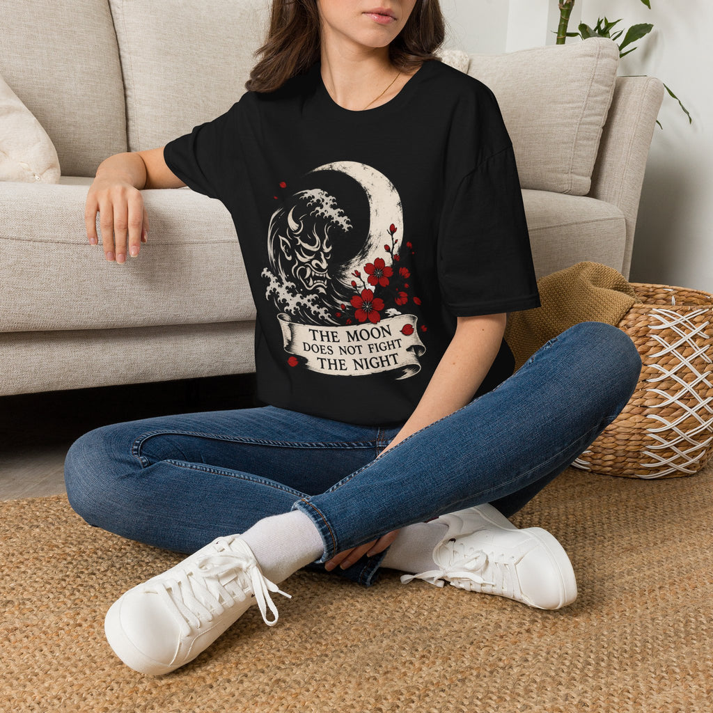 Moon & Wave Graphic T-Shirt — "The Moon Does Not Fight The Night"