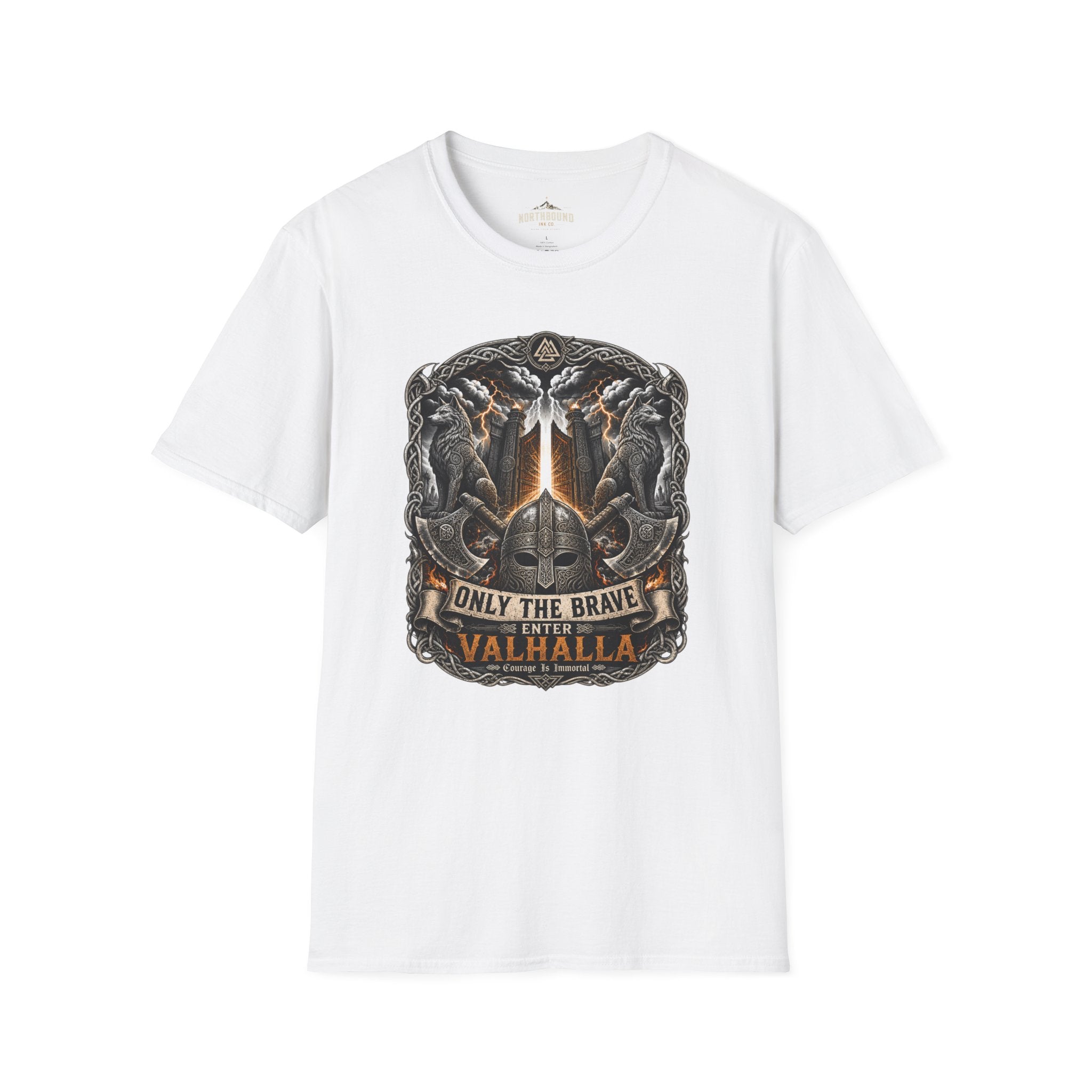 Valhalla T-Shirt — "Only The Brave" Viking Shield Tee