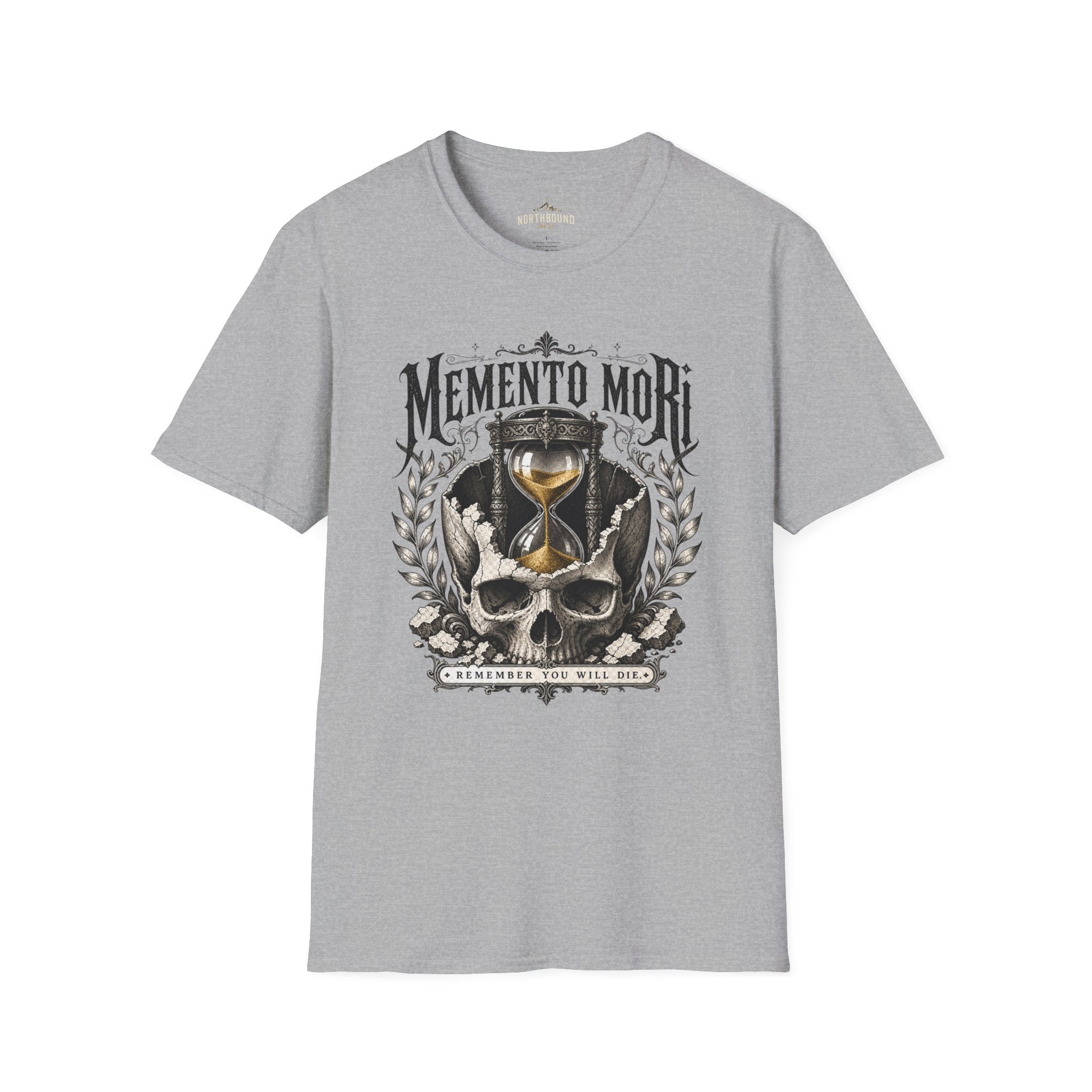 Memento Mori T-Shirt — Vintage Hourglass & Skull Death Awareness Tee