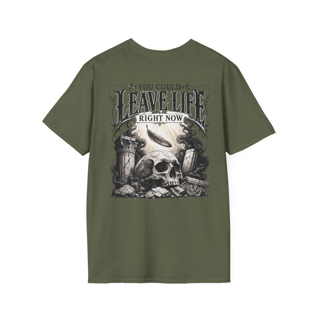 Skull & Mountains T-Shirt — "Leave Life" Adventure Graphic Tee