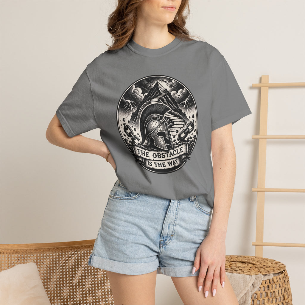 Spartan Helmet T‑Shirt — "The Obstacle Is The Way" Motivational Tee