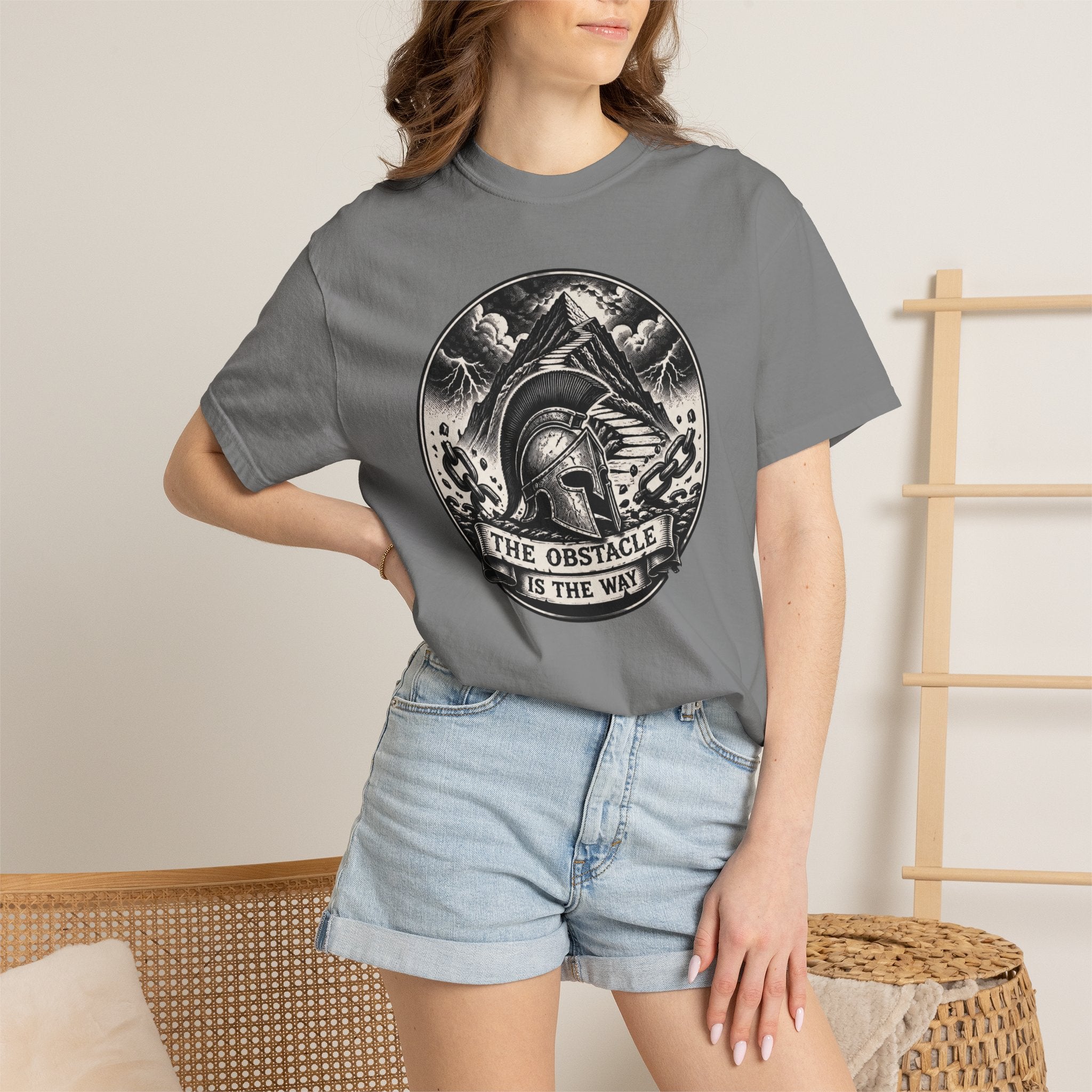 Spartan Helmet T‑Shirt — "The Obstacle Is The Way" Motivational Tee