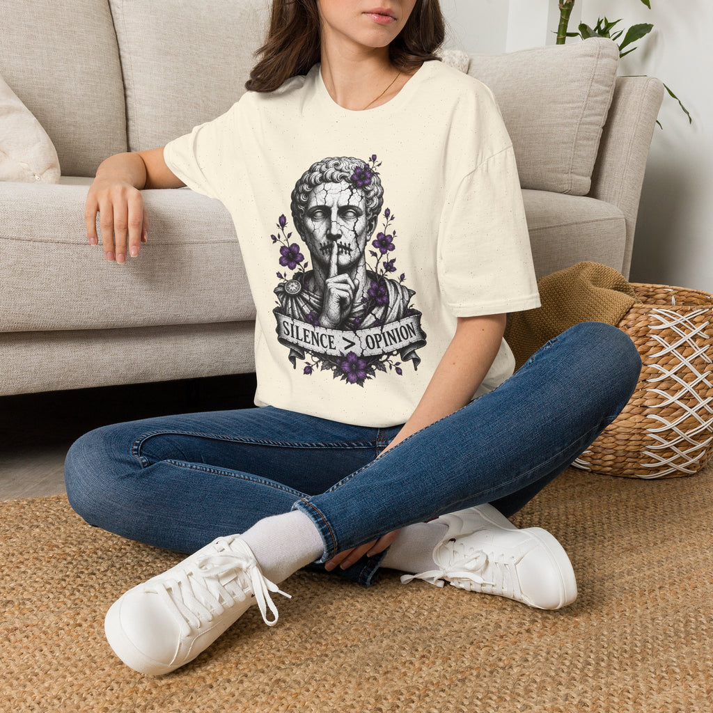 Statue 'Silence Is Opinion' T-Shirt — Gothic Floral Graphic Tee