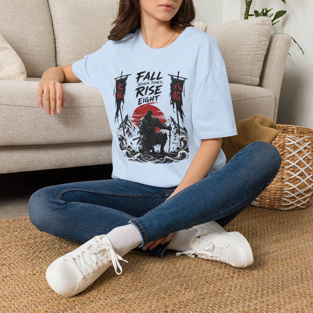 T-Shirt — “Fall Seven Times, Rise Eight” Samurai Graphic Tee
