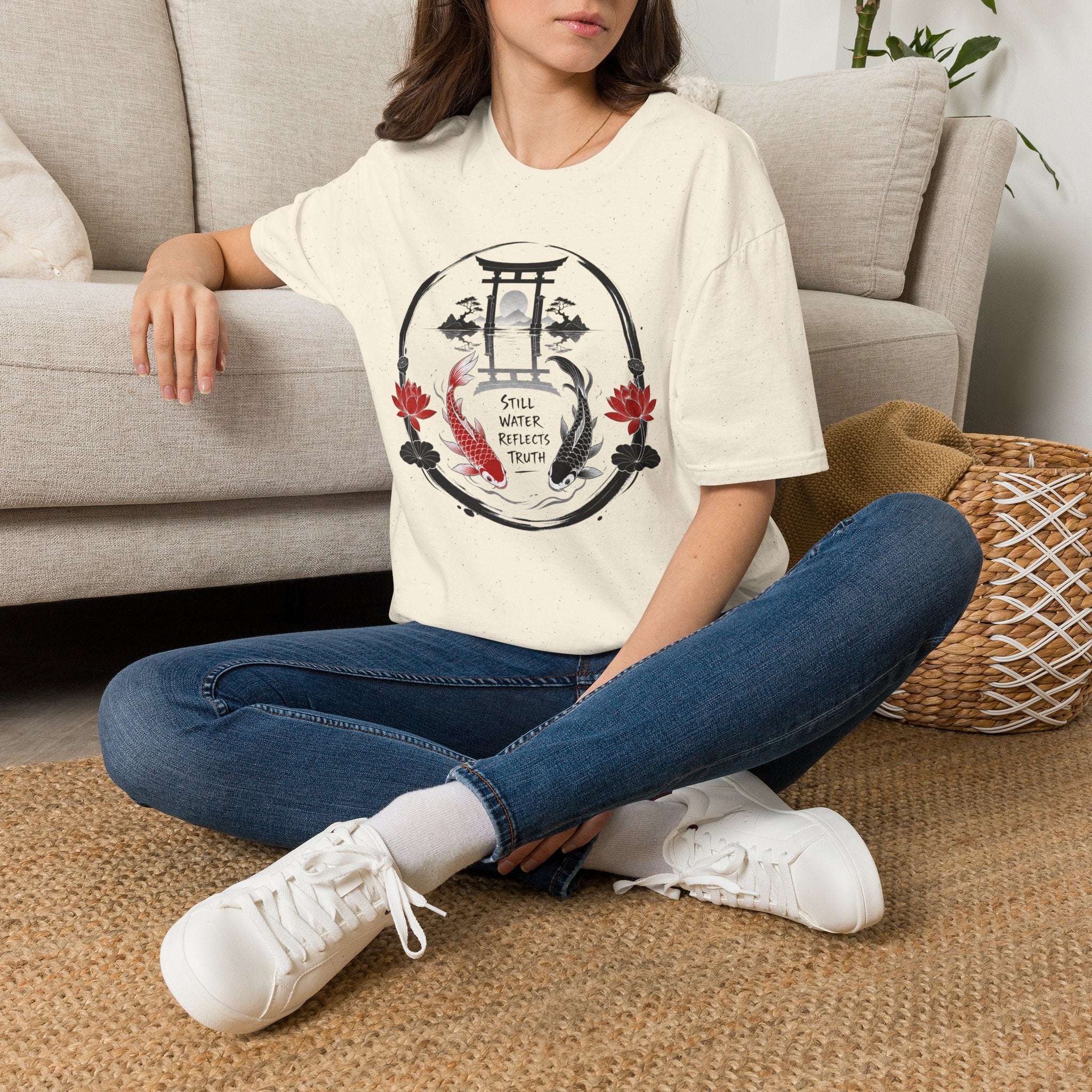Zen Koi Torii T‑Shirt — "Still Water" Japanese Garden Graphic