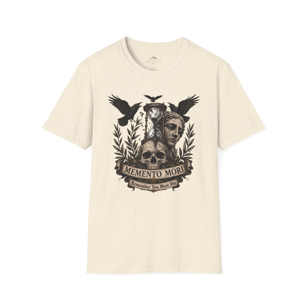 Memento Mori T-Shirt — Hourglass Statue & Ravens Vintage Death Awareness Tee