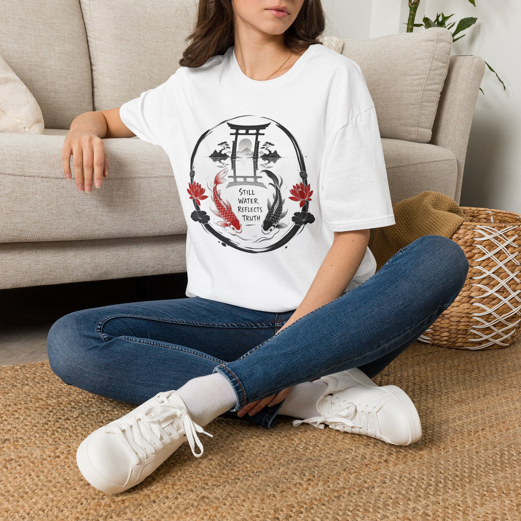 Zen Koi Torii T‑Shirt — "Still Water" Japanese Garden Graphic