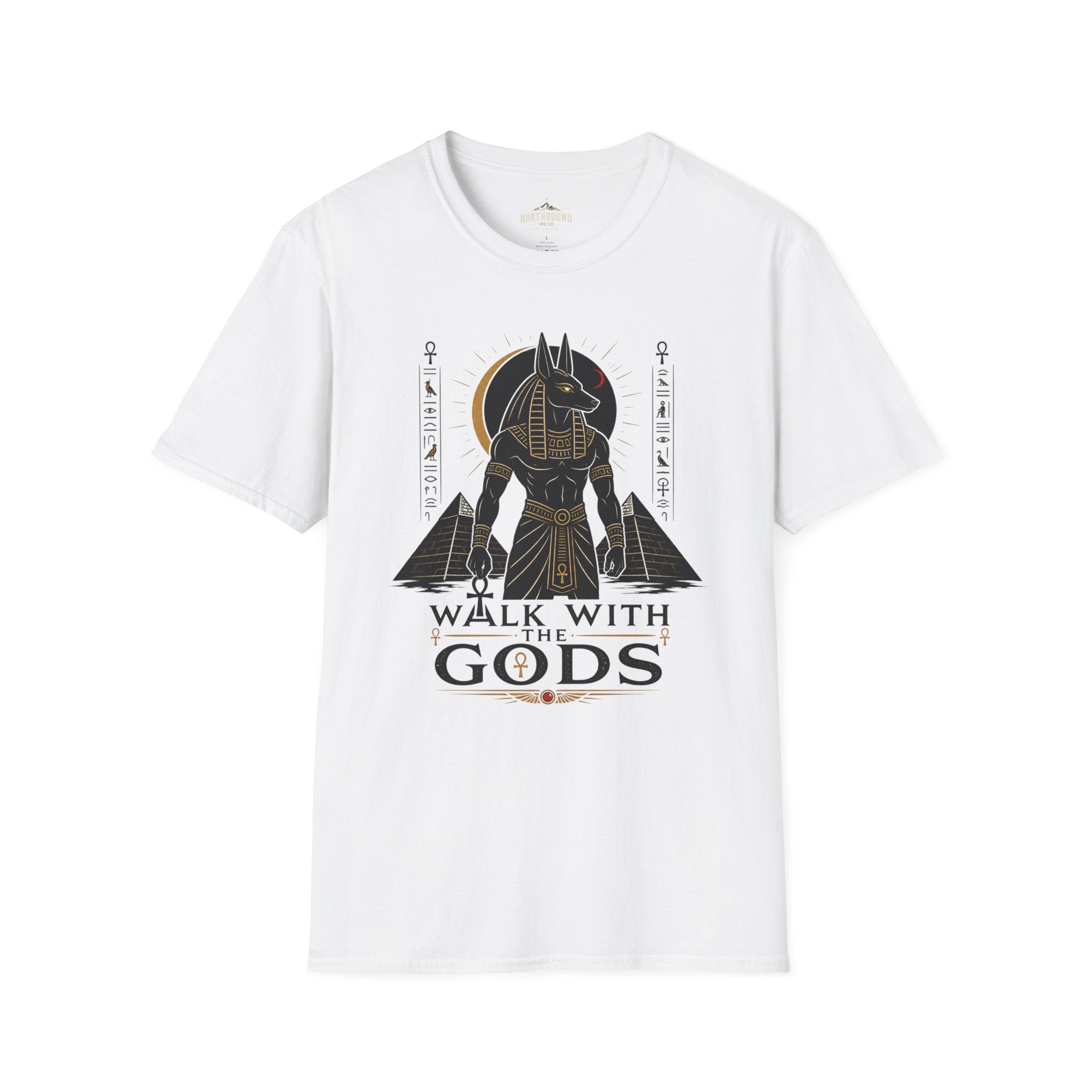 Anubis 'Walk With Gods' T-Shirt — Egyptian Mythology Graphic Tee