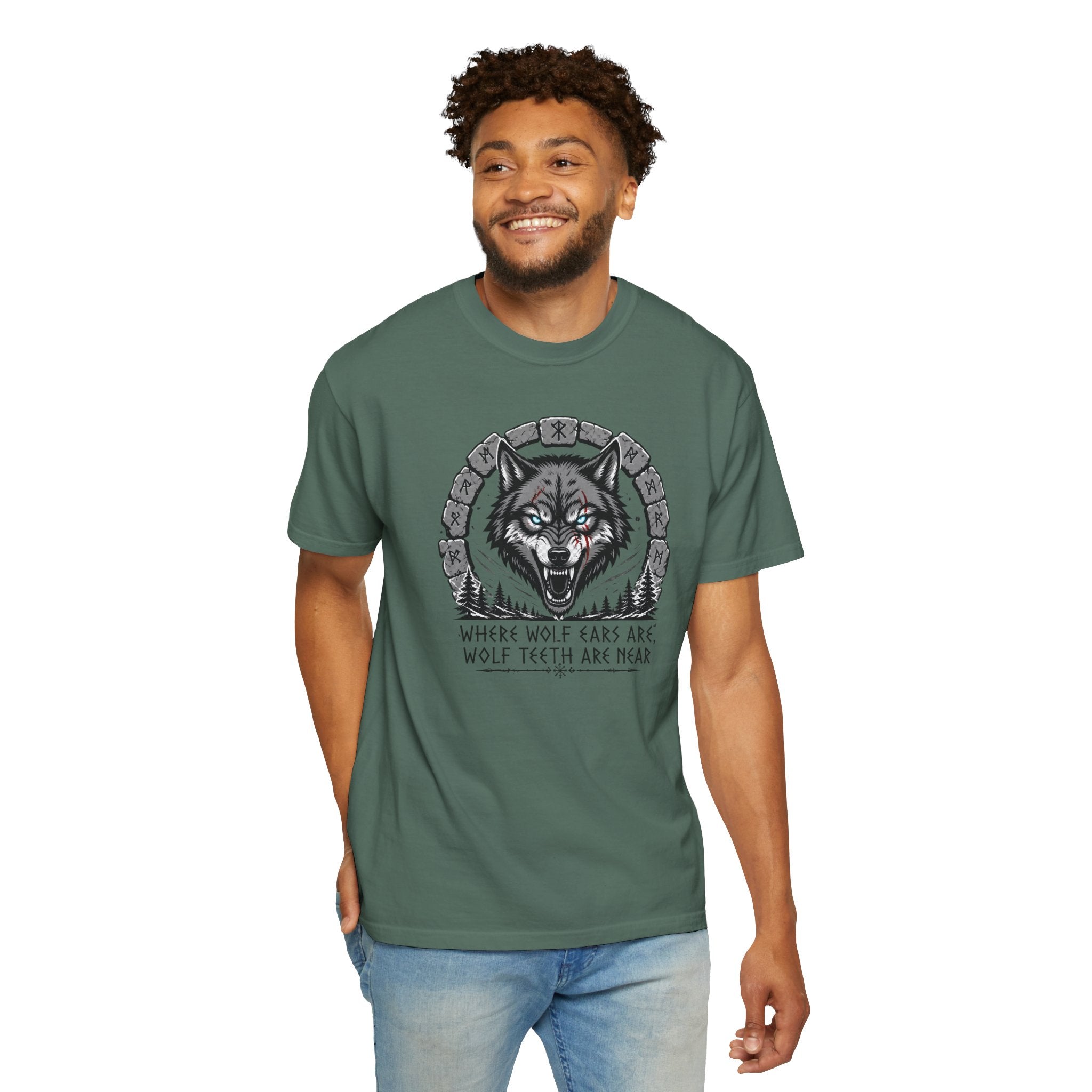 Wolf Head T-Shirt — "Where Wolf Ears Are, Wolf Teeth Are Near" Graphic Tee