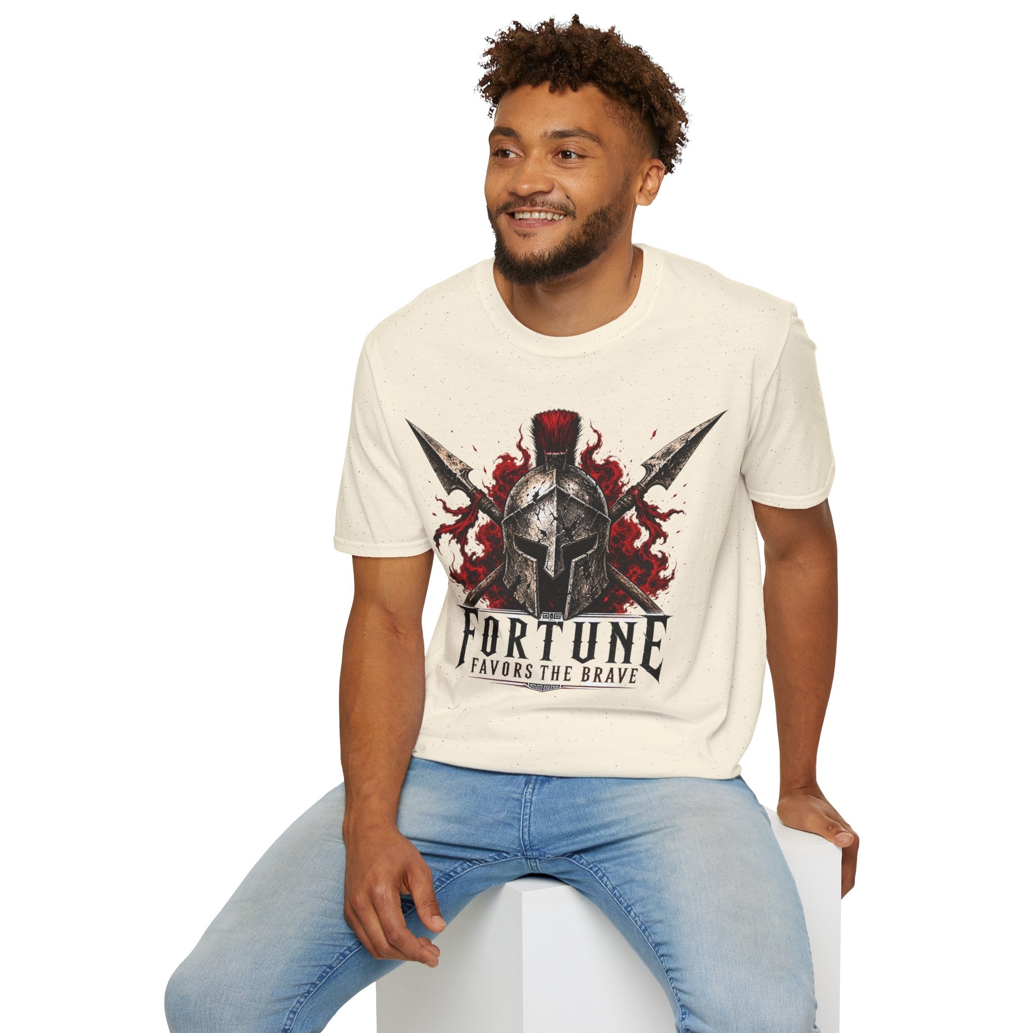 Warrior Helmet T-Shirt — "Fortune Favors the Brave" Spartan Helmet Graphic Tee