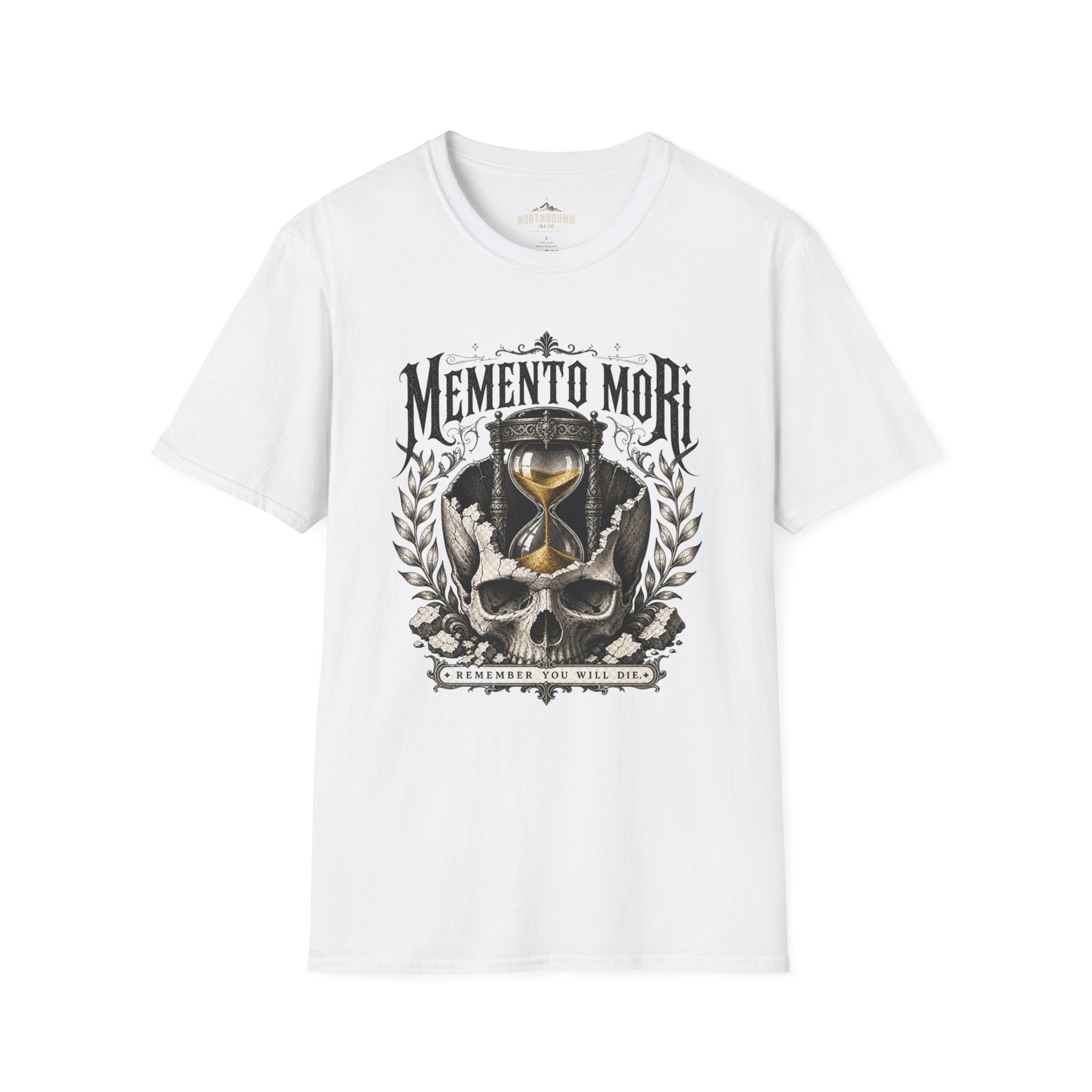 Memento Mori T-Shirt — Vintage Hourglass & Skull Death Awareness Tee