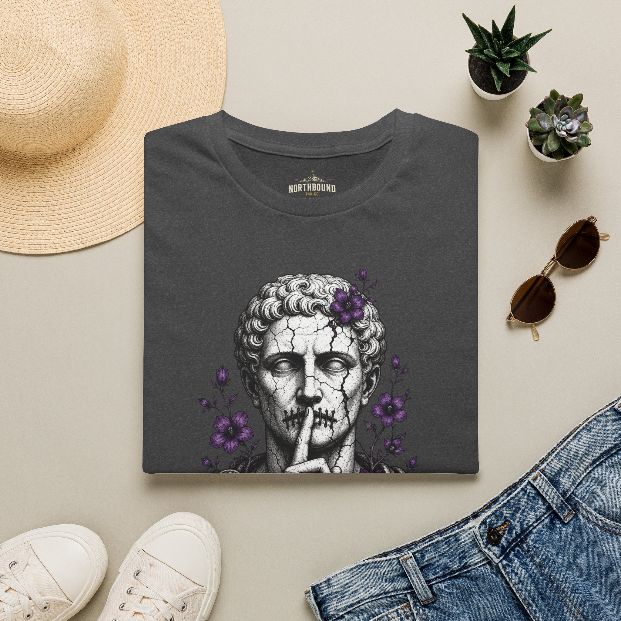 Statue 'Silence Is Opinion' T-Shirt — Gothic Floral Graphic Tee