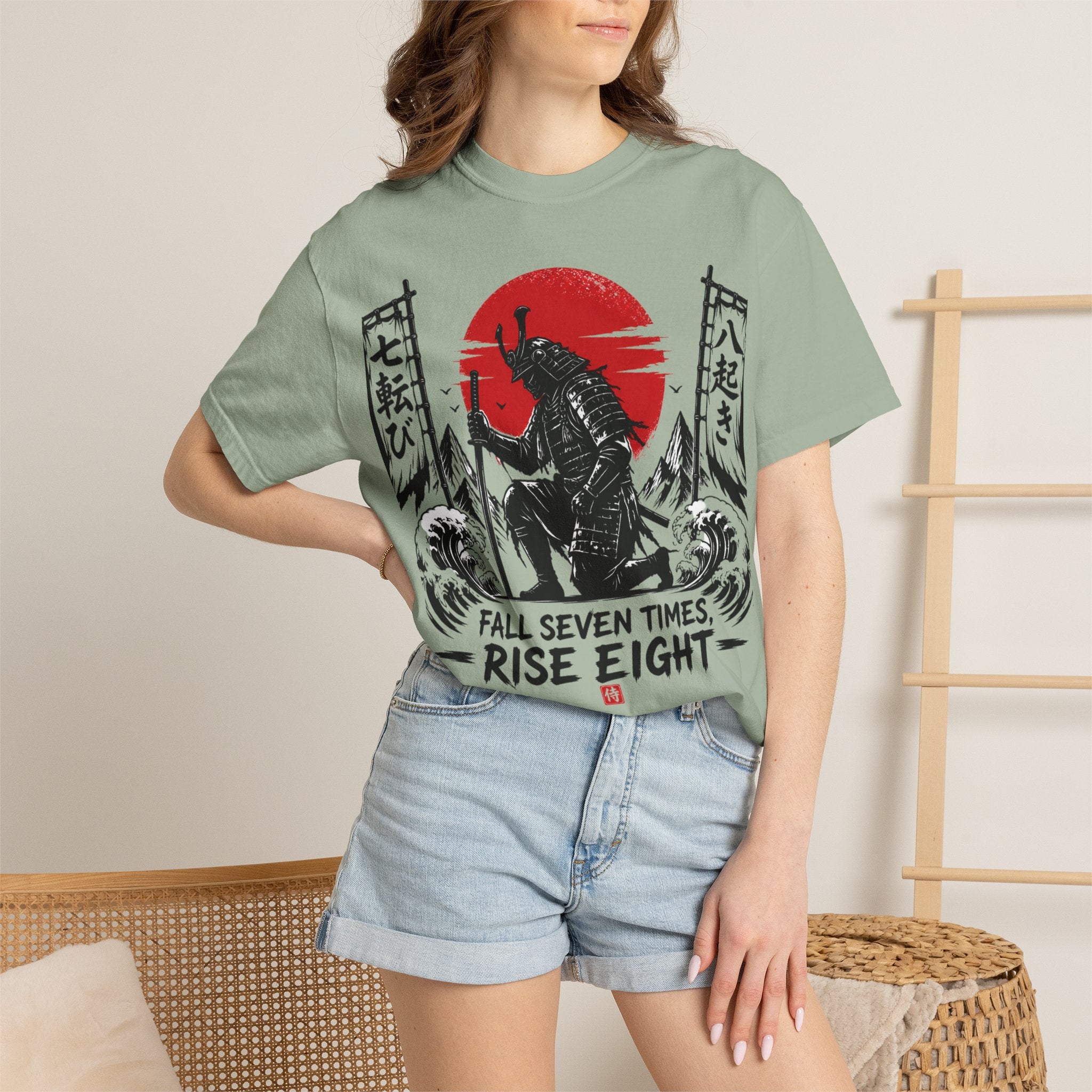 Samurai Rising Graphic T-Shirt — "Fall Seven Times, Rise Eight"