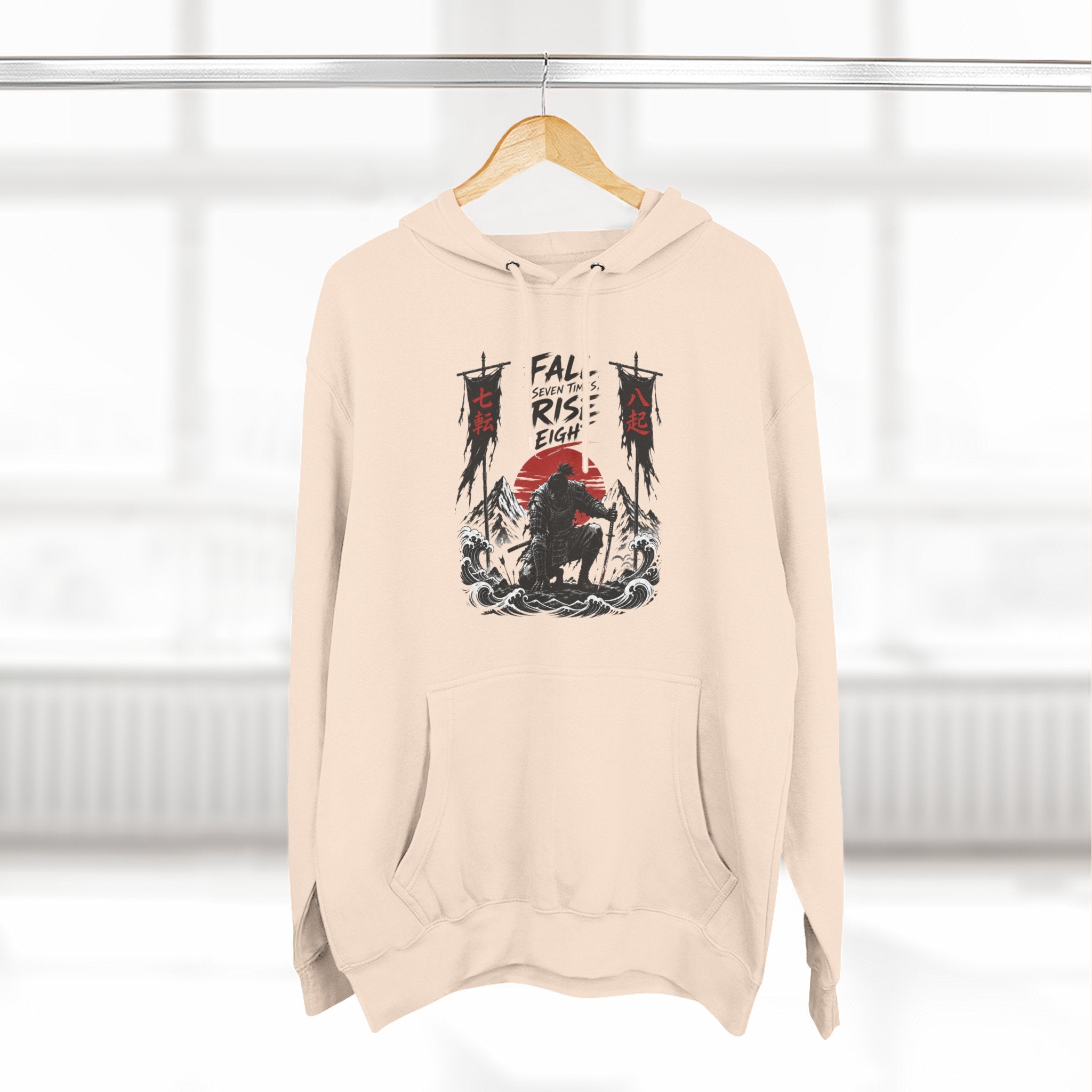 Samurai Sunset Hoodie — "Fall Rise Fight" Graphic Fleece Hoodie