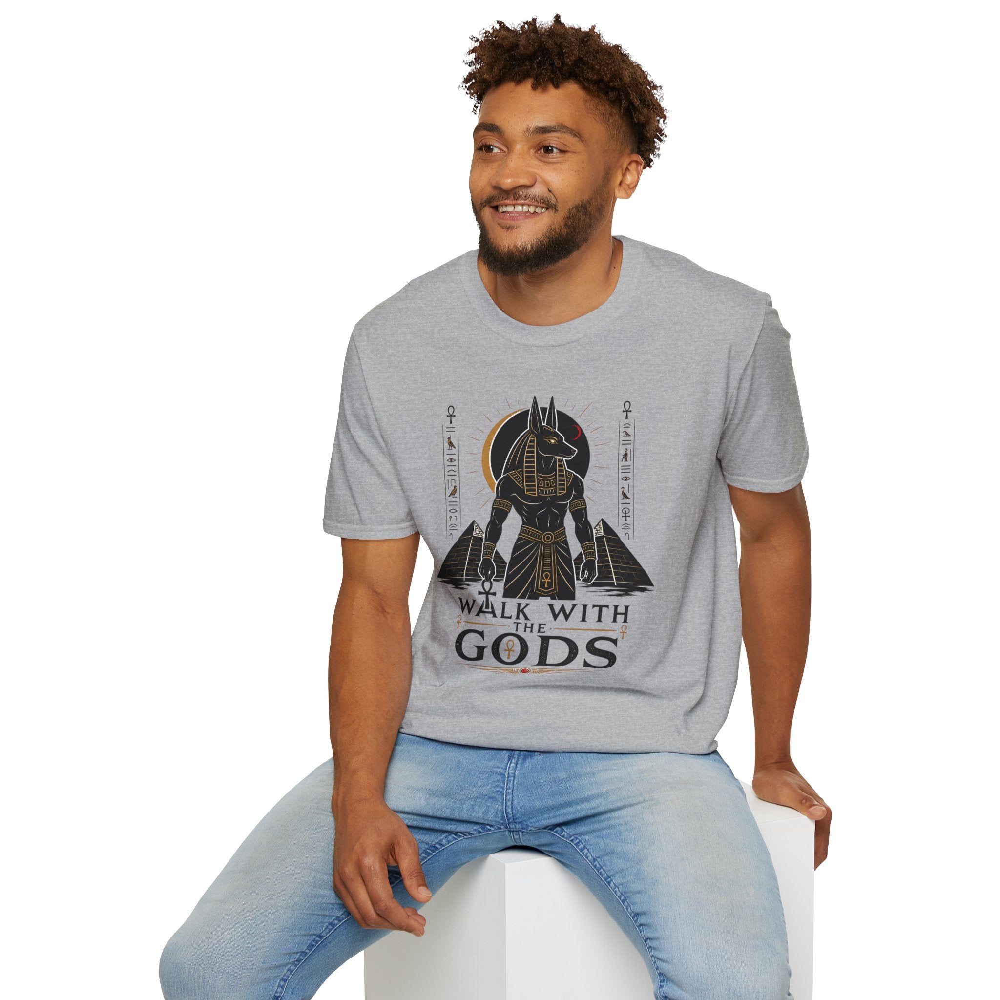 Anubis 'Walk With Gods' T-Shirt — Egyptian Mythology Graphic Tee