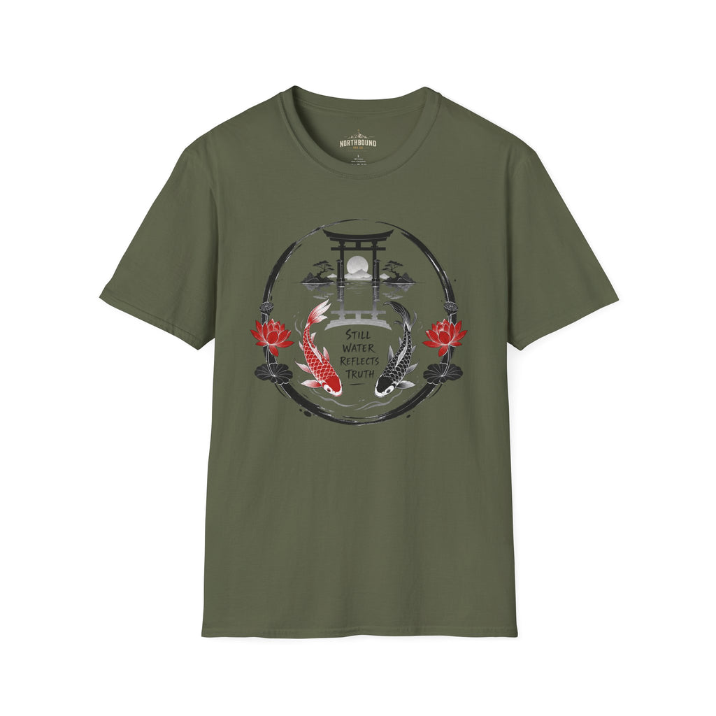 Zen Koi Torii T‑Shirt — "Still Water" Japanese Garden Graphic