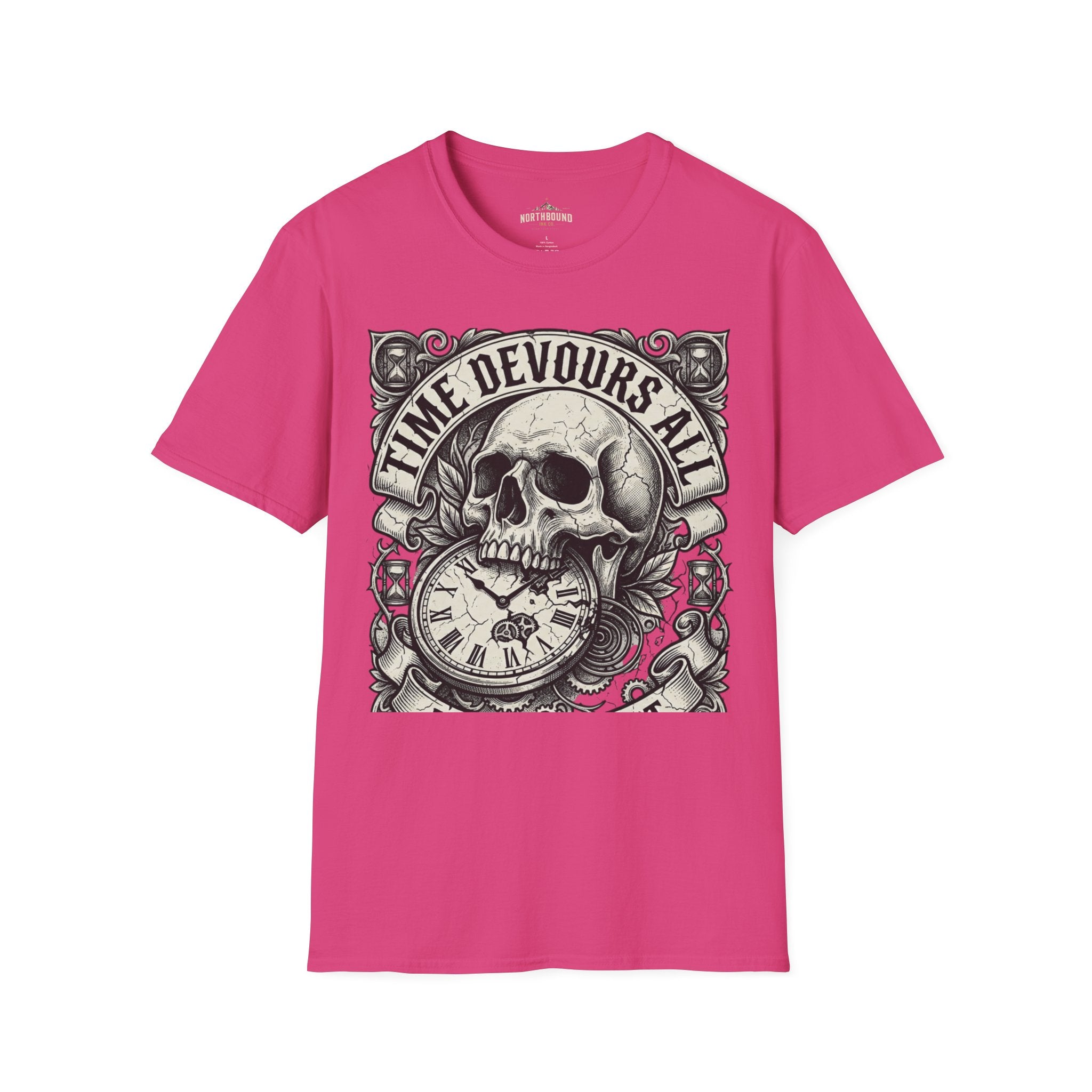Time Devours All Skull T-Shirt – Vintage Gothic Skull & Pocket Watch Tee