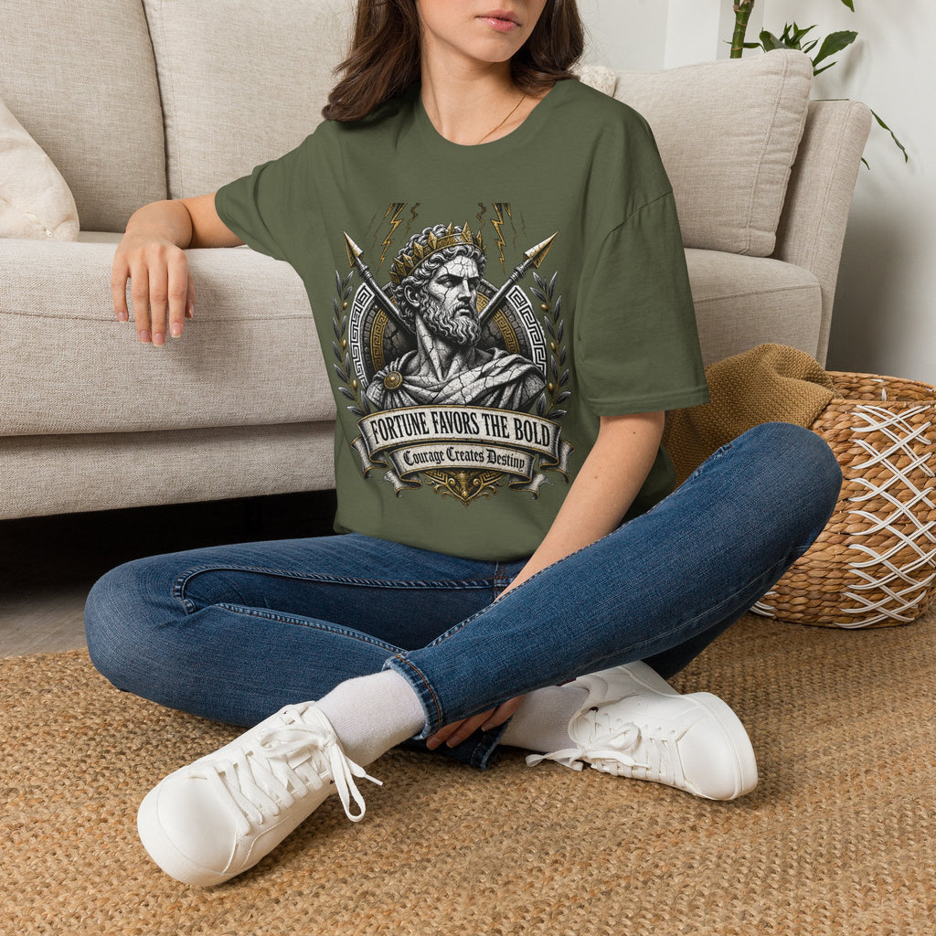 Zeus Lightning T-Shirt — 'Fortune Favors the Bold' Greek God Graphic Tee