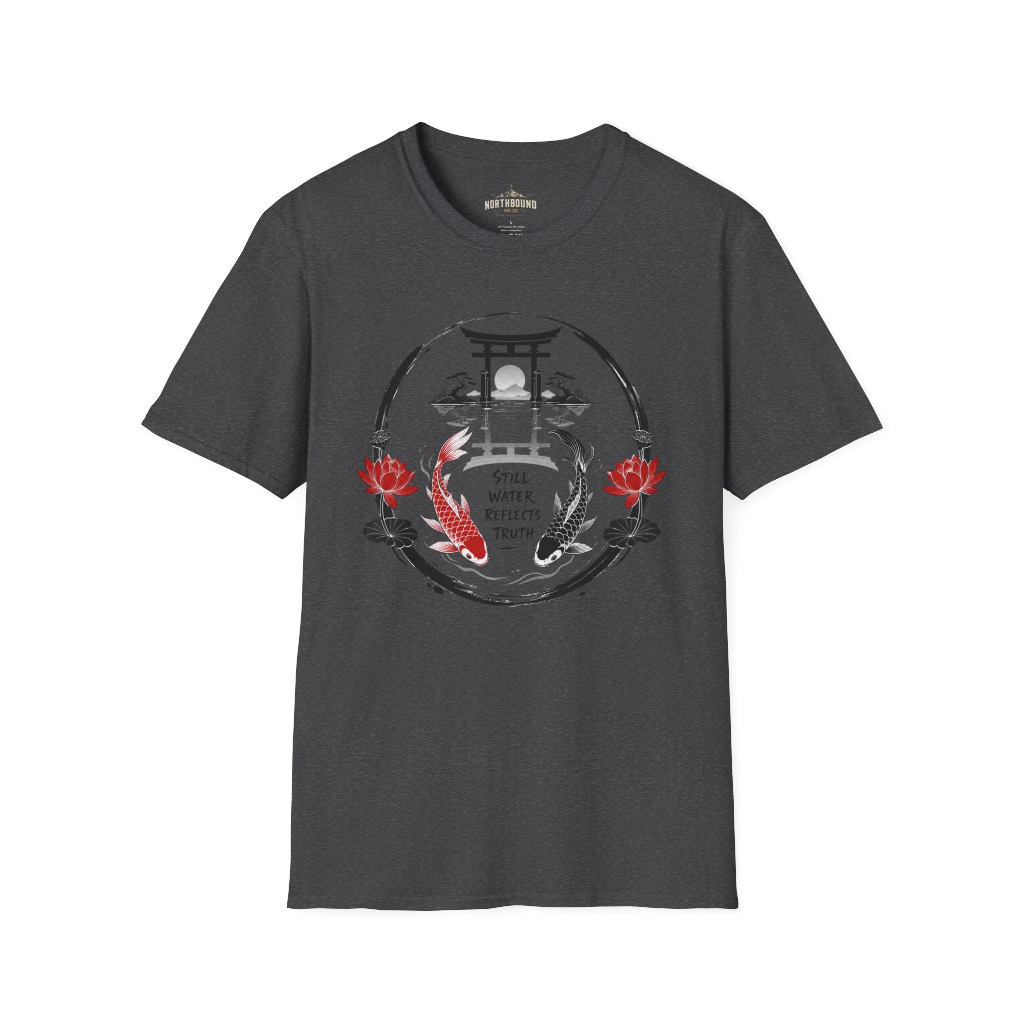 Zen Koi Torii T‑Shirt — "Still Water" Japanese Garden Graphic