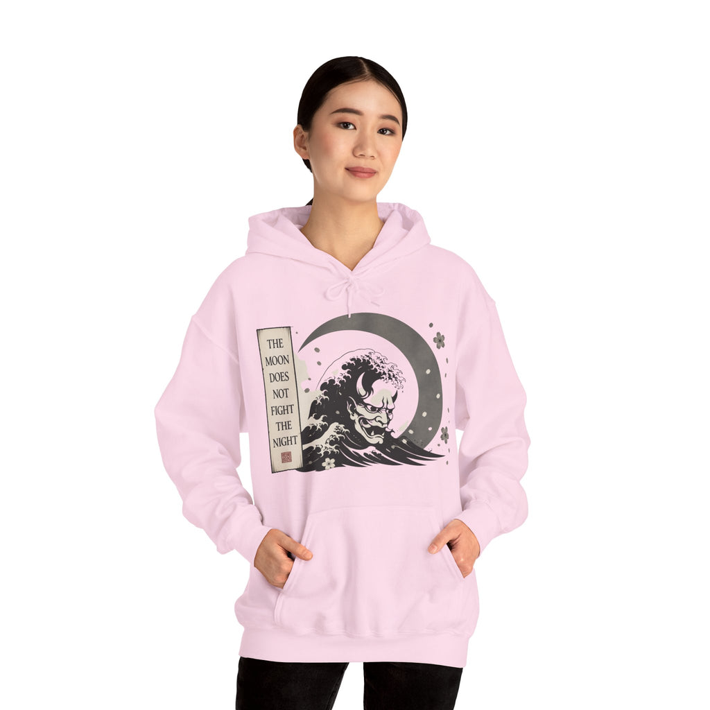 Moon Tide Wave Hoodie — "The Moon Does Not Fright the Night" Japanese Wave Graphic