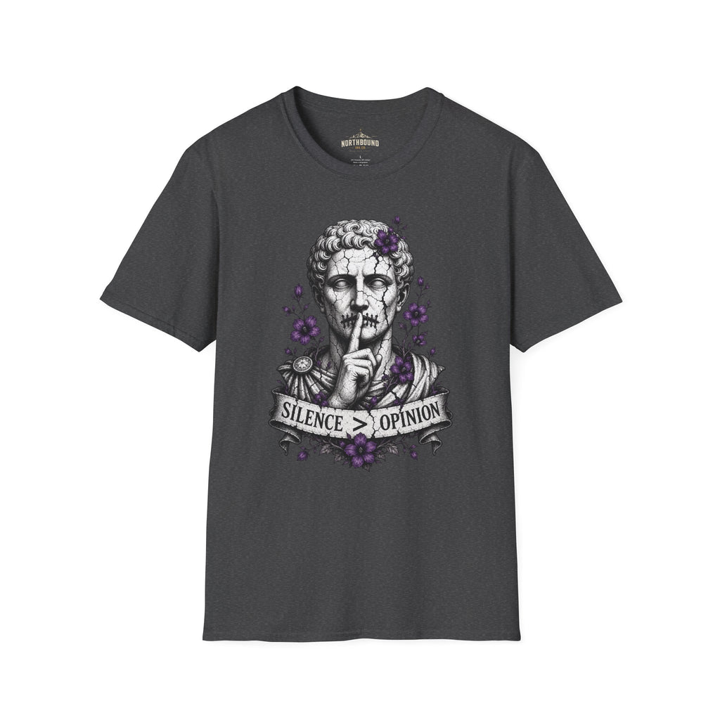 Statue 'Silence Is Opinion' T-Shirt — Gothic Floral Graphic Tee