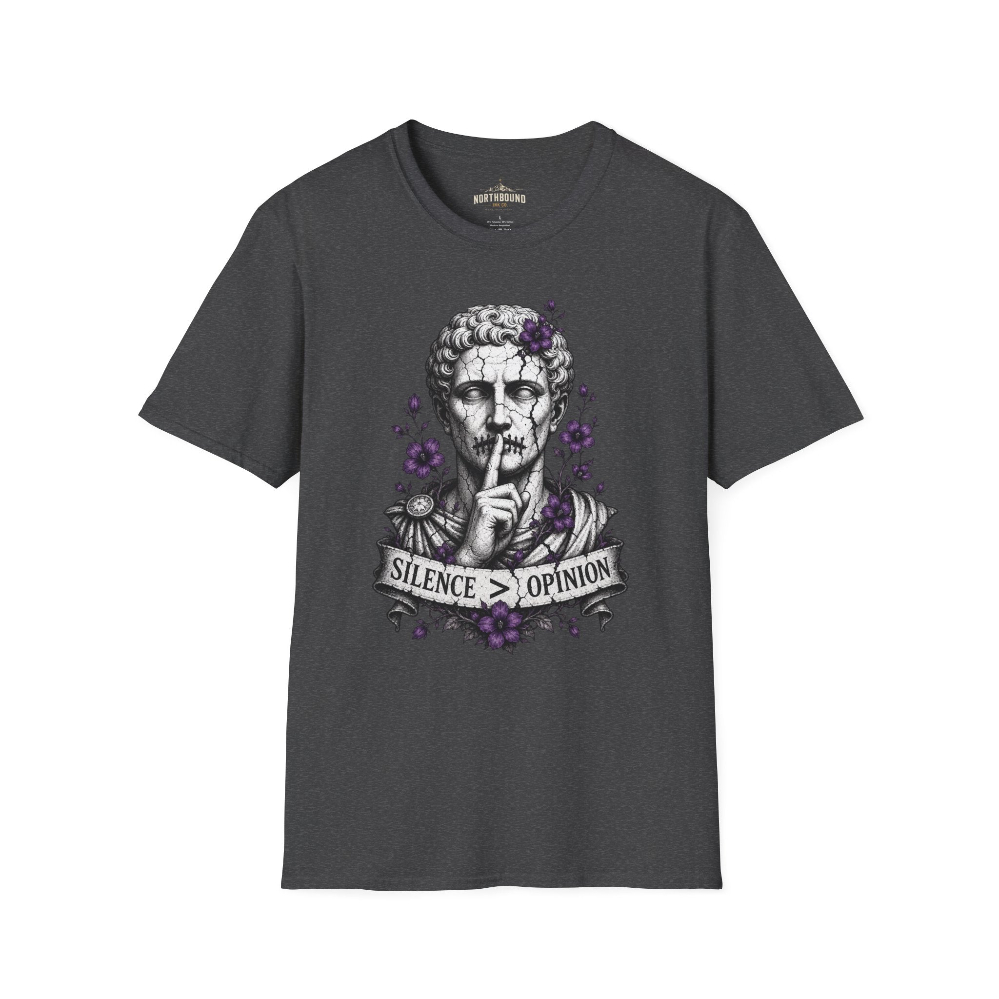 Statue 'Silence Is Opinion' T-Shirt — Gothic Floral Graphic Tee