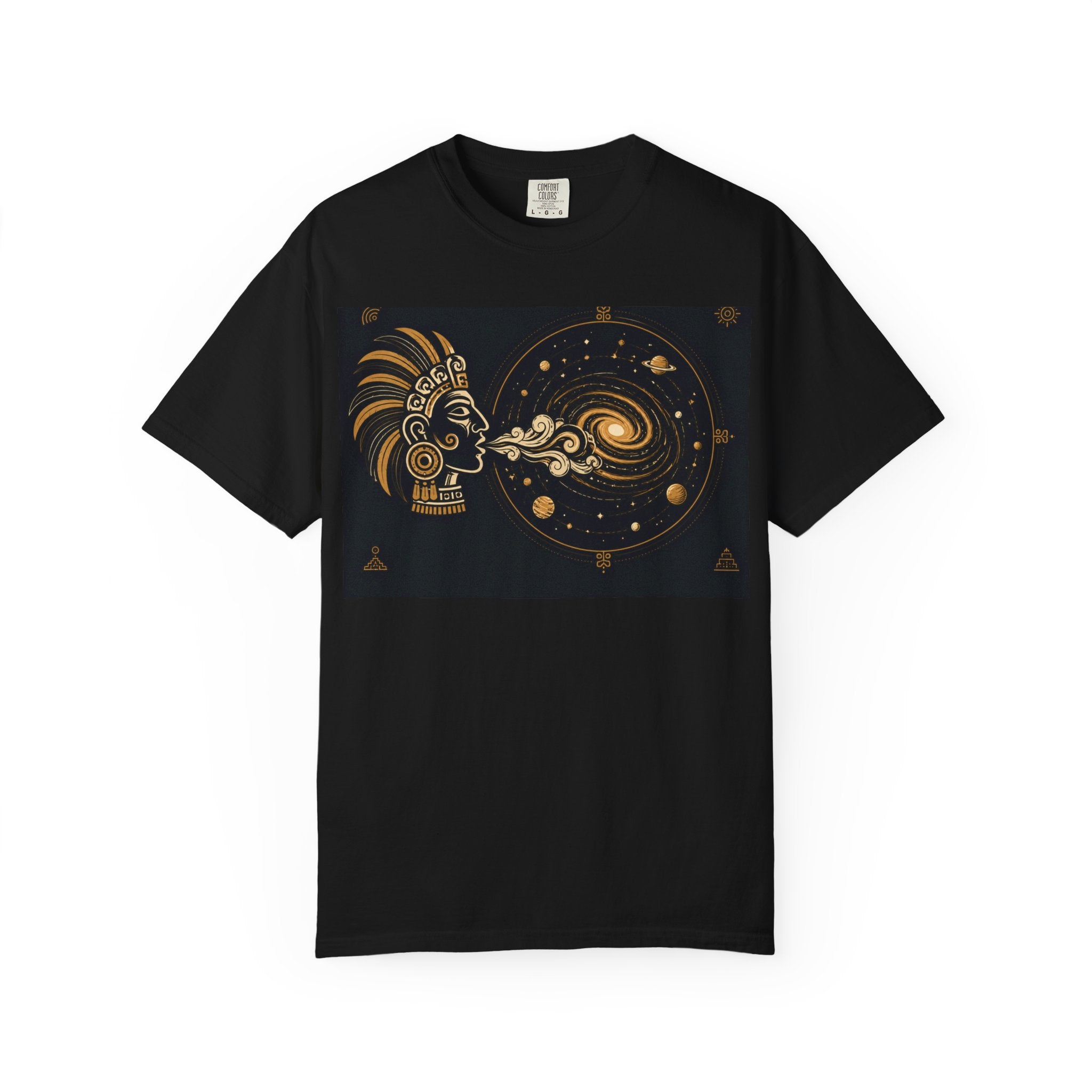 Cosmic Aztec Breath T-Shirt — Golden Galaxy Illustration