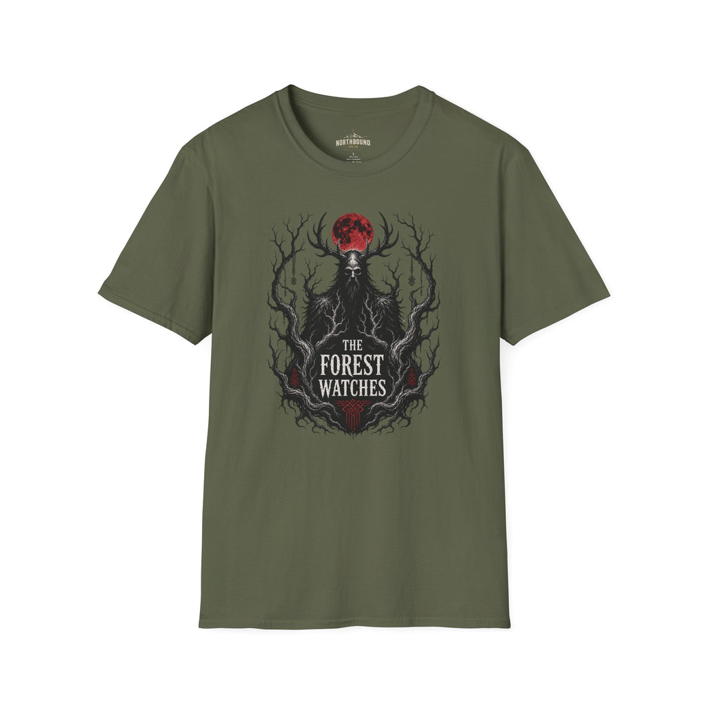 Forest Watcher T-Shirt — 'The Forest Watches' Red Moon Deer Spirit Tee