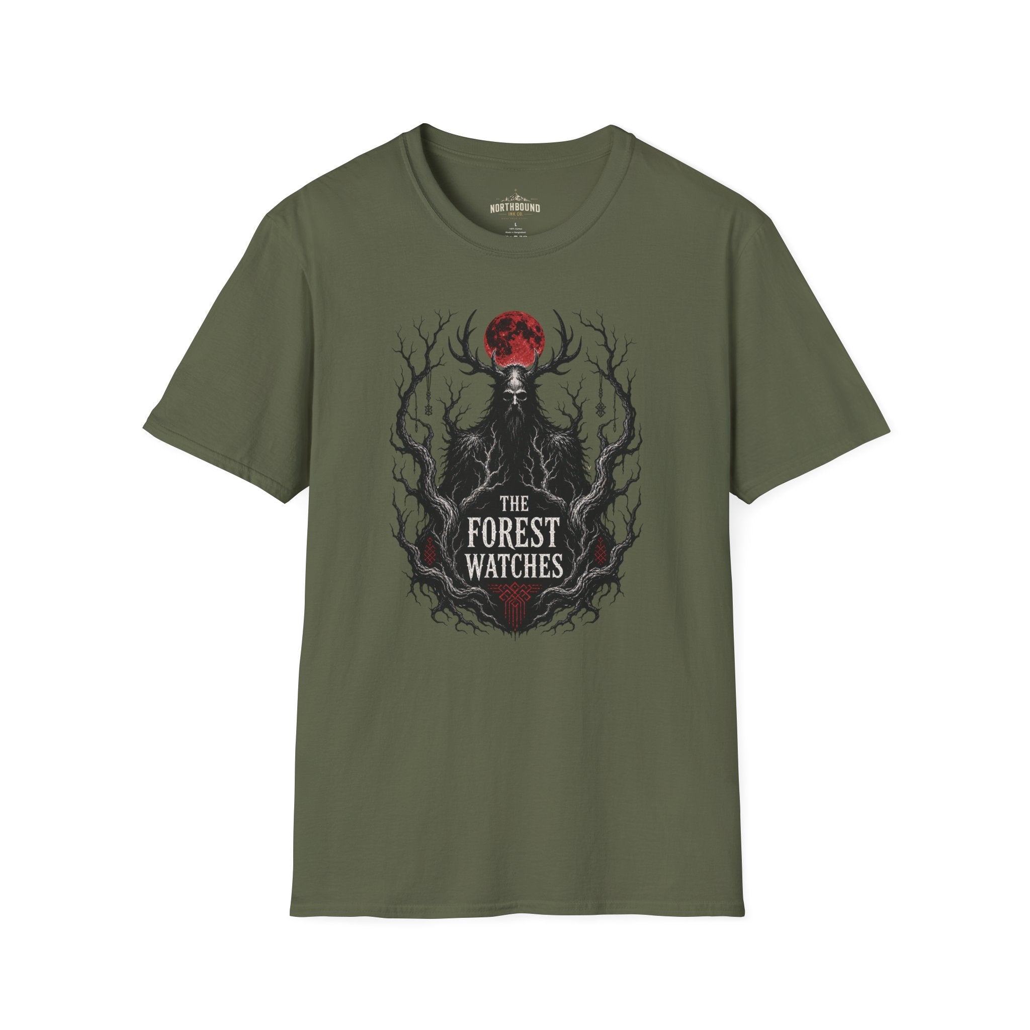Forest Watcher T-Shirt — 'The Forest Watches' Red Moon Deer Spirit Tee