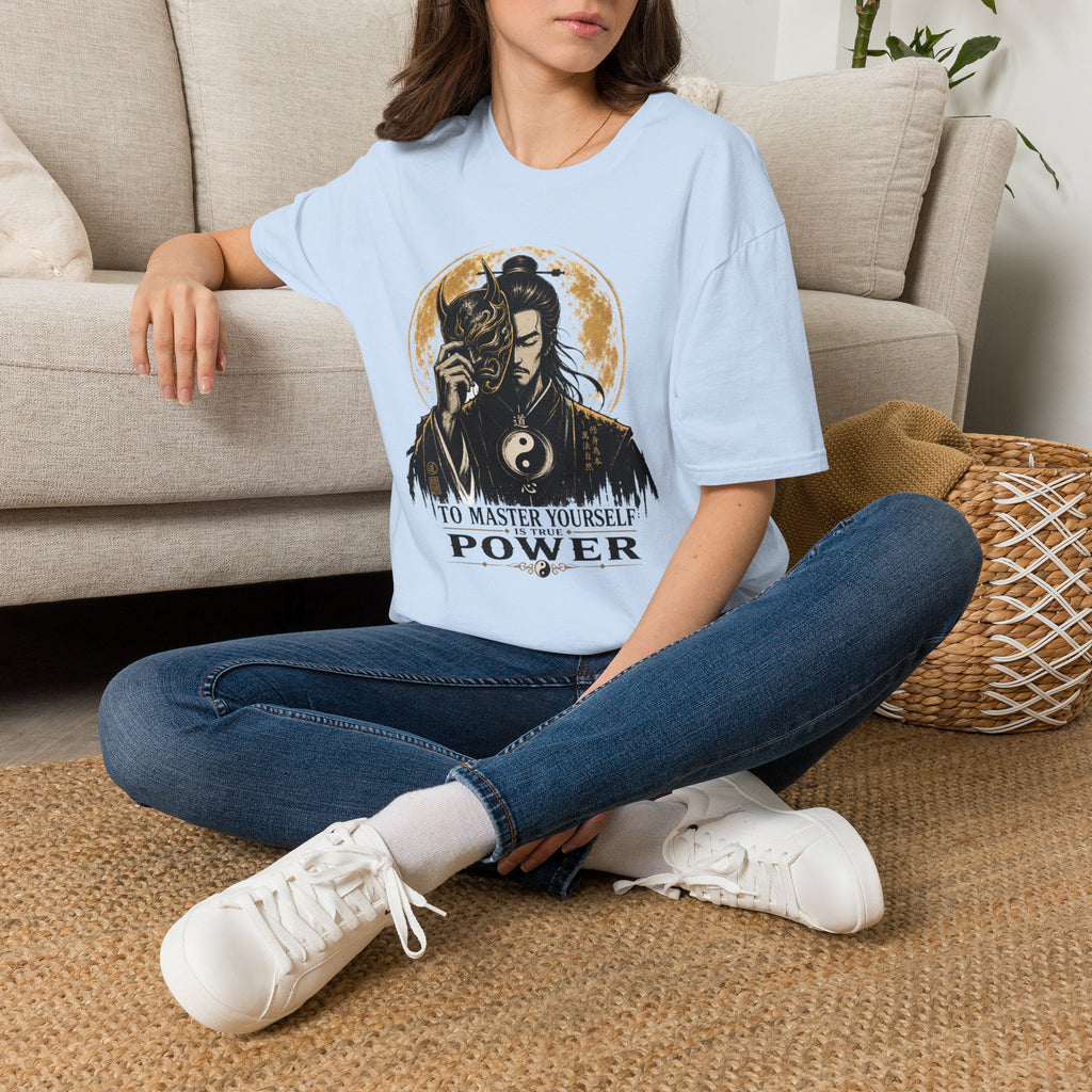 Samurai Mask Tee — "To Master Yourself Is Power" Graphic T-Shirt